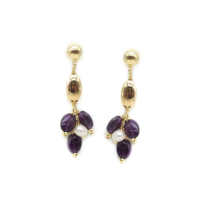 Koliè 925 - Ohrringe mit Amethyst, Perlen und Silberelement - OR ELAFOS 08