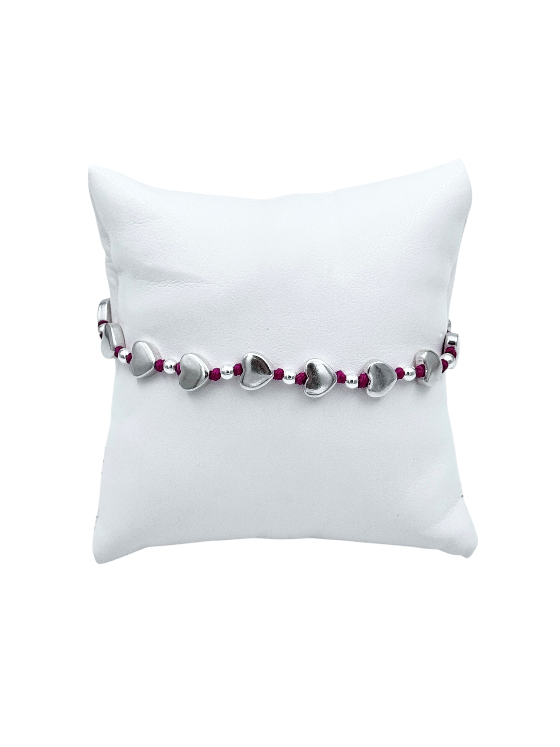 Bracciale Spadarella in argento, da donna, con cuori, colore fucsia - SPBR64