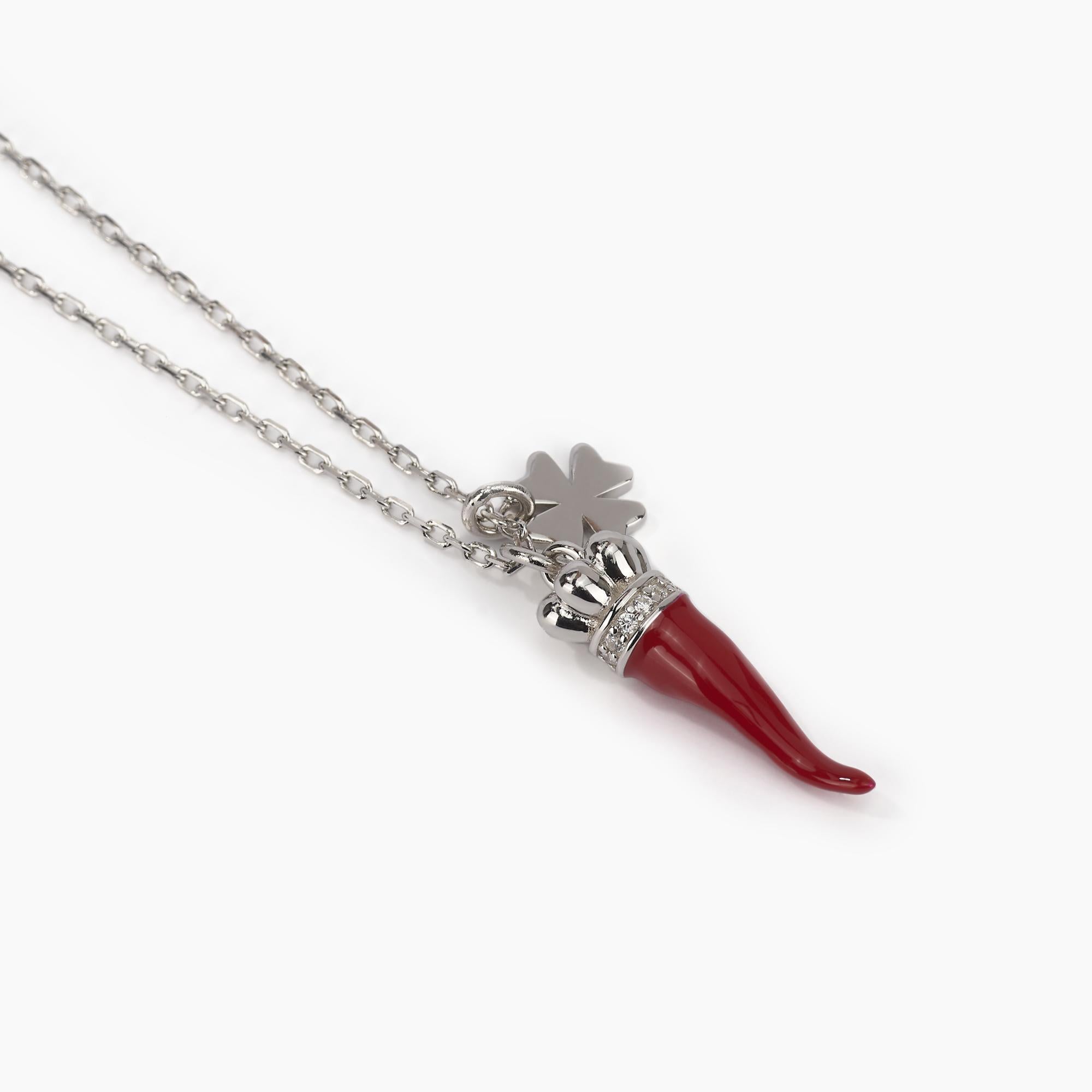 Mabina Donna – Silberkette mit Horn und vierblättrigem Kleeblatt – 553390