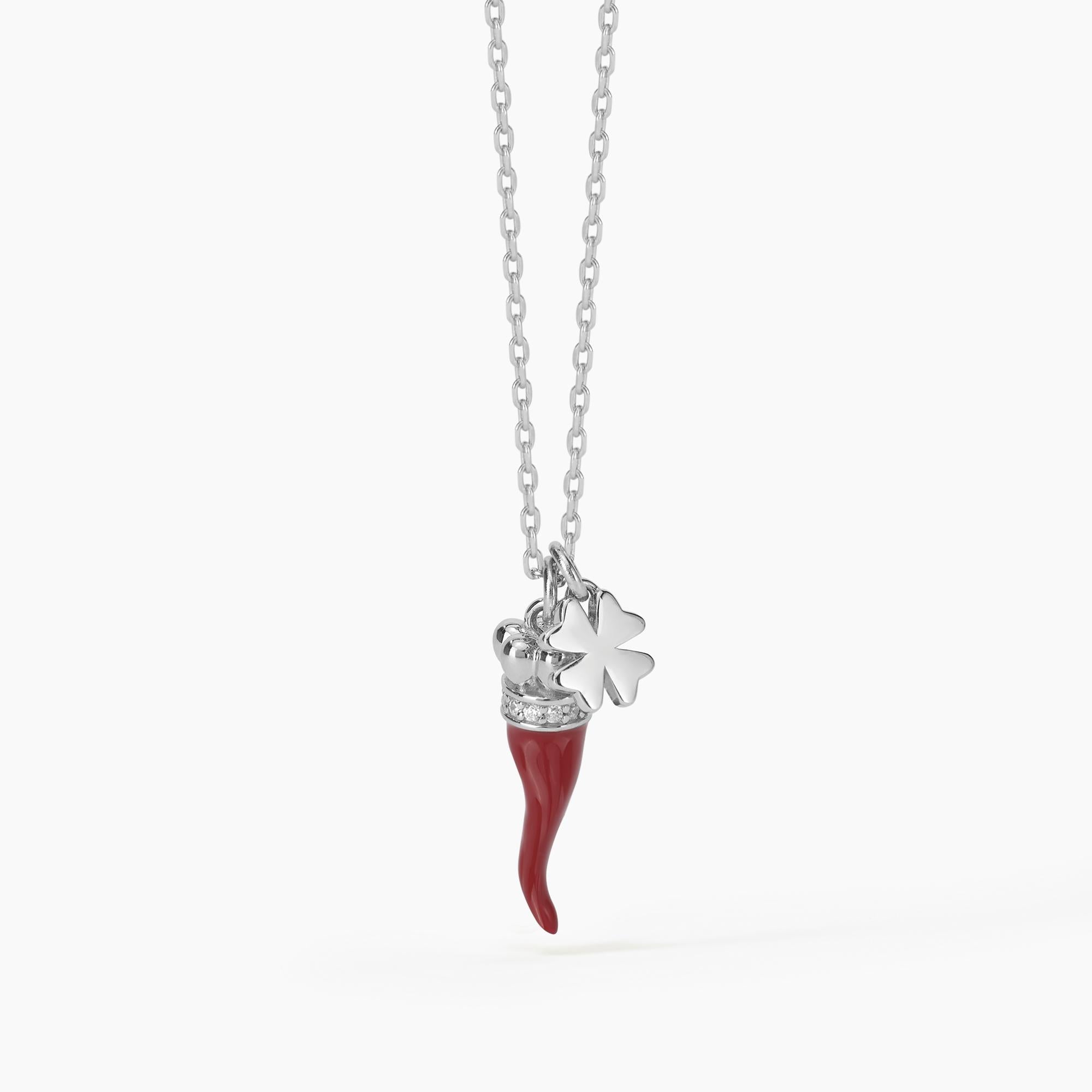 Mabina Donna – Silberkette mit Horn und vierblättrigem Kleeblatt – 553390