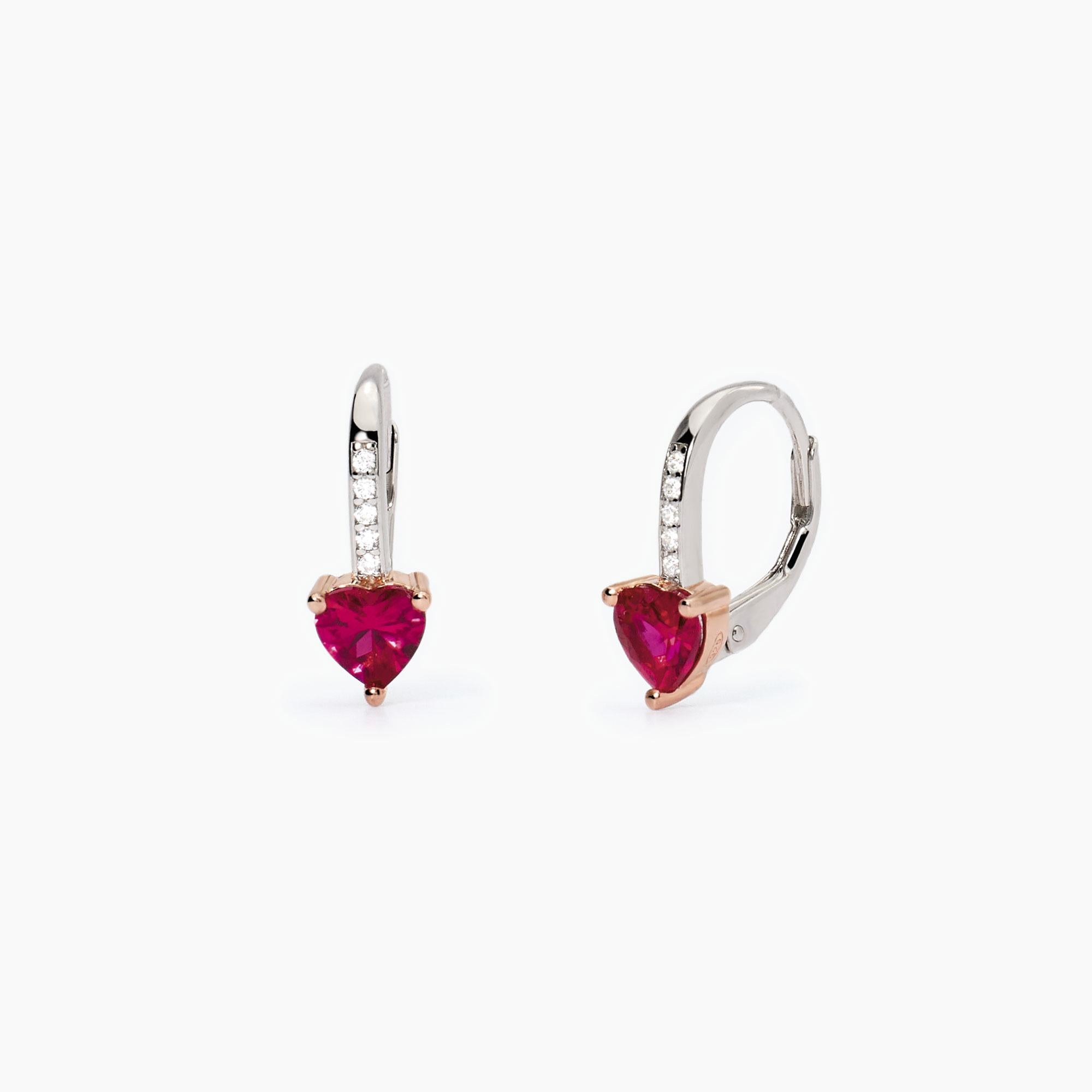 Mabina Woman - Silver earrings with rubies and zircons ROUGE - 563751