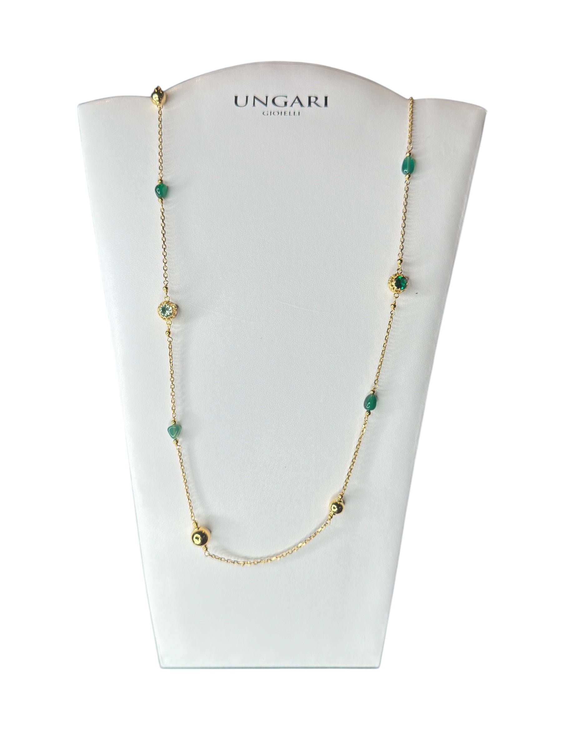 Langes Halsband aus vergoldeter Bronze mit grünen Steinen - DIAMANTEN CL 023