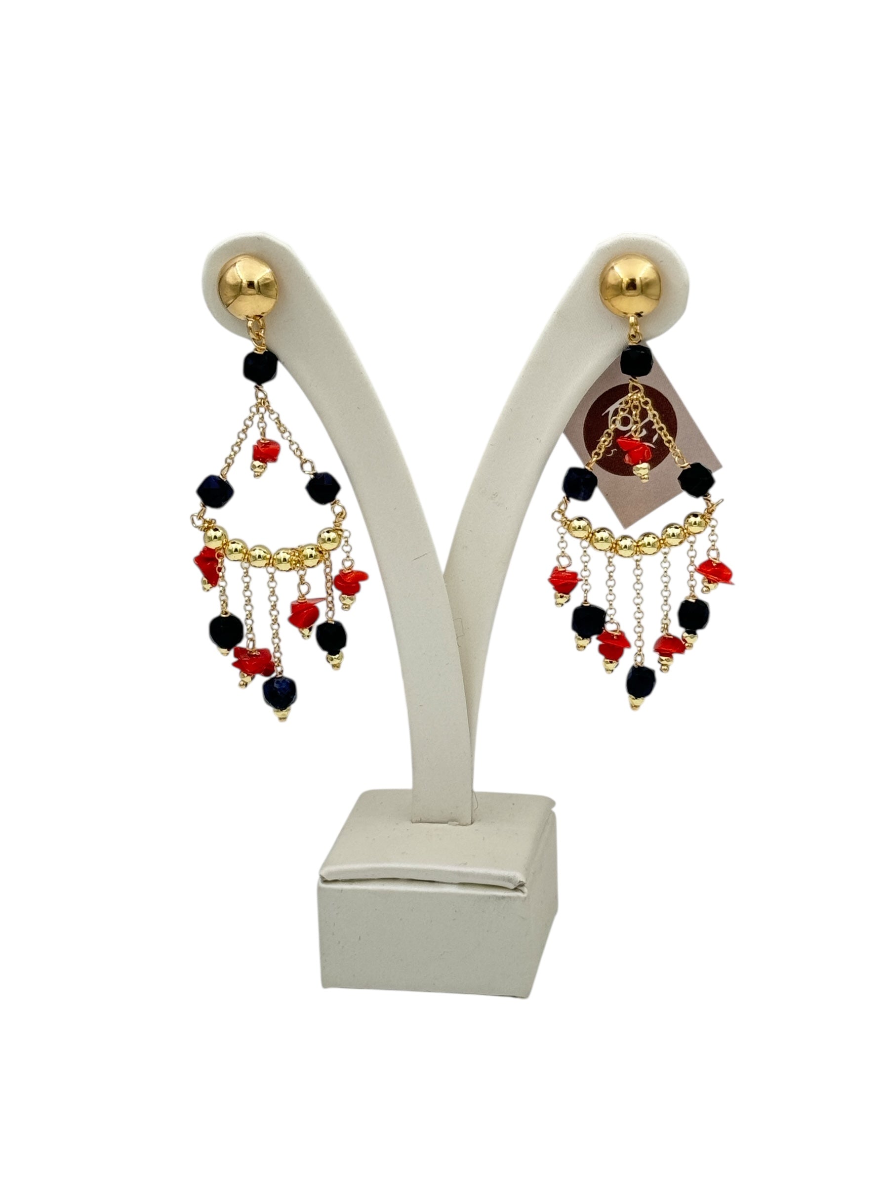 Koliè 925 - Orecchini pendenti in argento dorato con corallo - OR NERES 11
