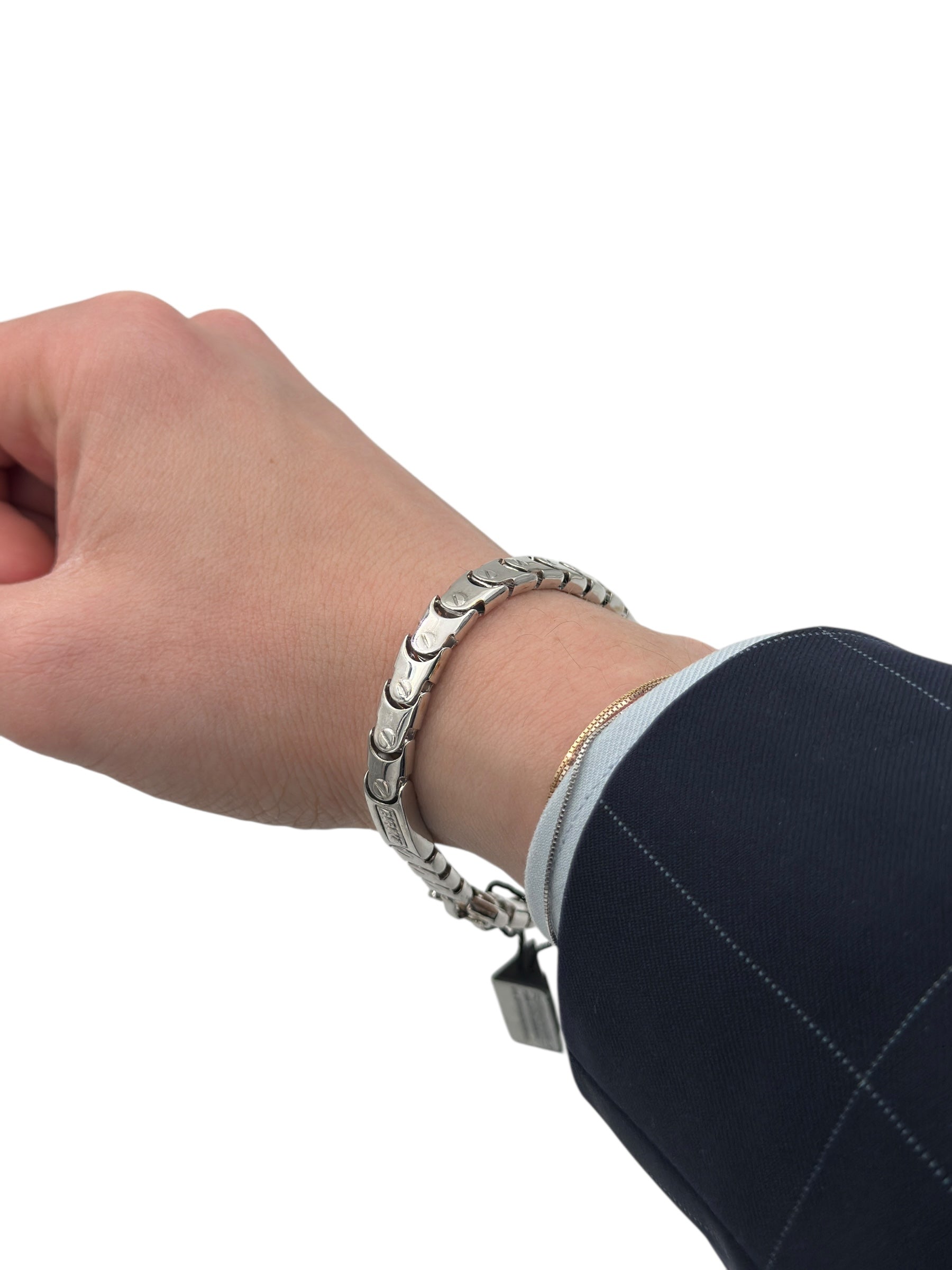 Bracciale Barakà in argento 925, maglia snake e diamante nero sulla chiusura - BR233002