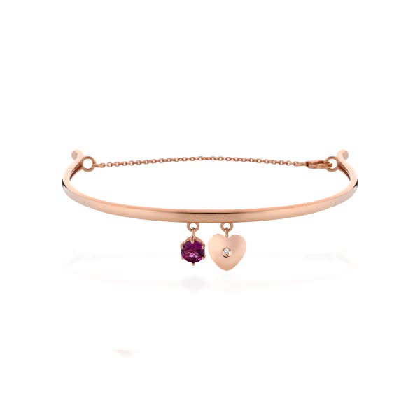 SEMI-RIGID BRACELET IN ROSE GOLD WITH RODOLITE AND HEART WITH DIAMOND - NKT349