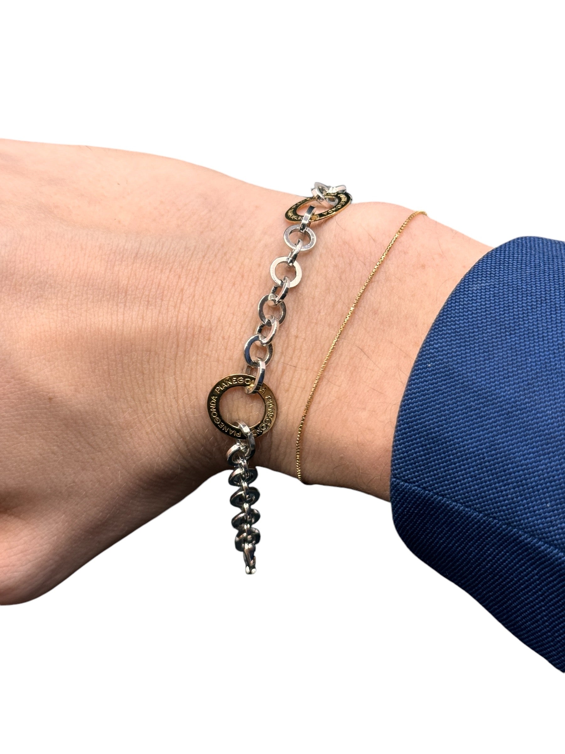 Pianegonda-Silberarmband mit Silberringen und 18-karätigen Goldringen, Gold Charm Collection – BA050752