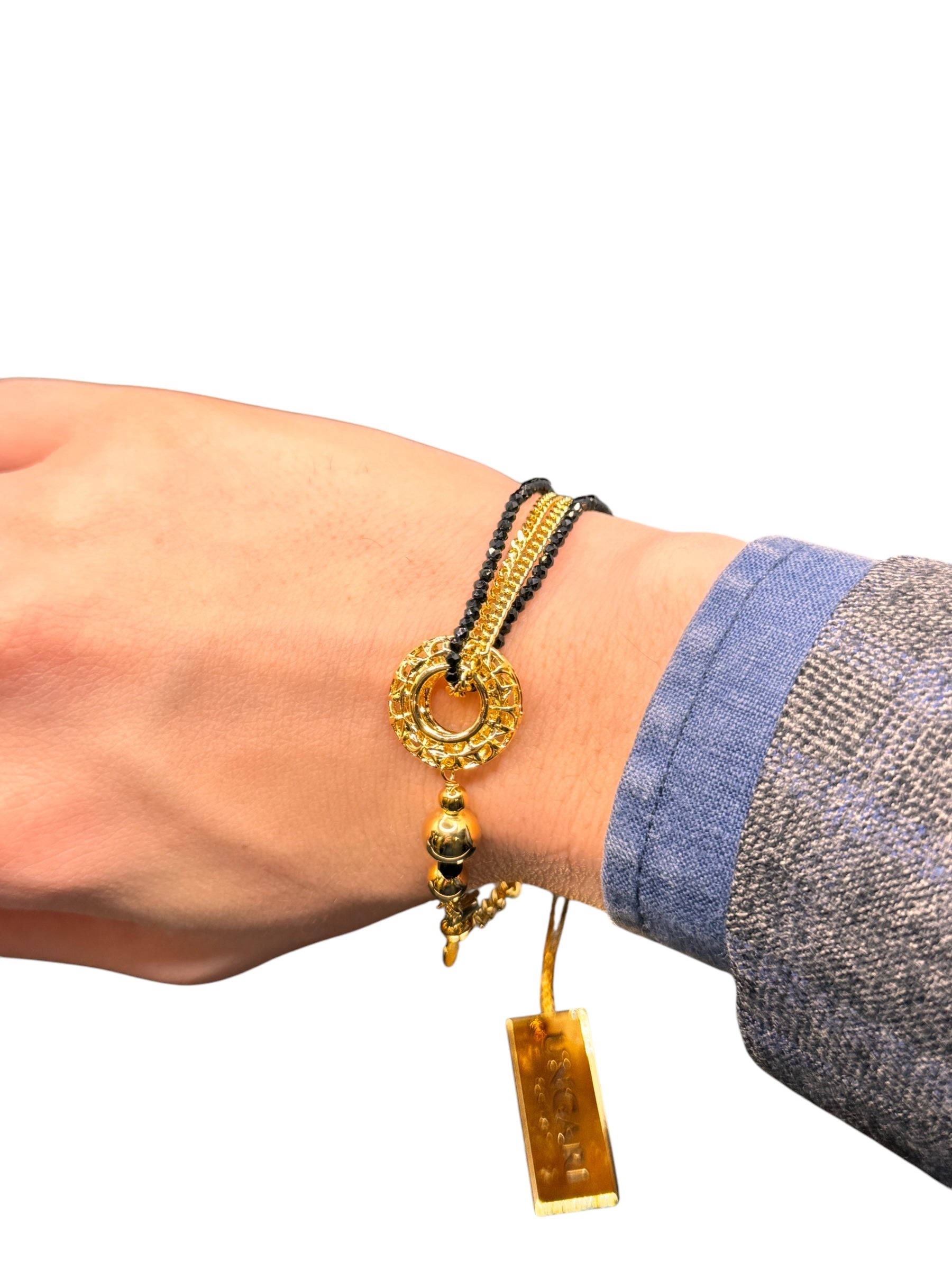 Vierreihiges Armband aus vergoldeter Bronze mit schwarzen Steinen - FIRENZE BR 048