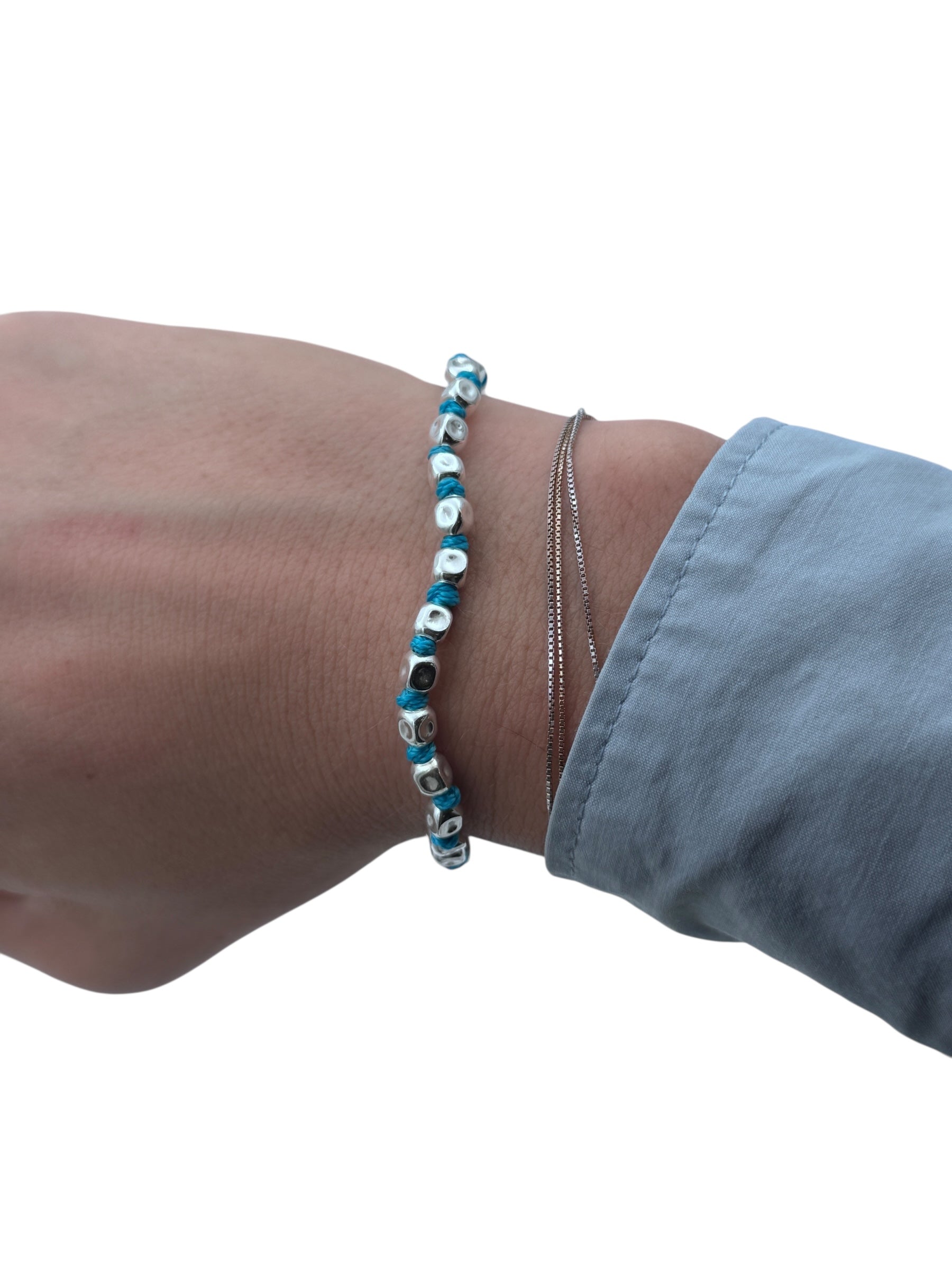 Bracciale Spadarella corda in argento e nylon, unisex, color turchese - SPBR636-turchese