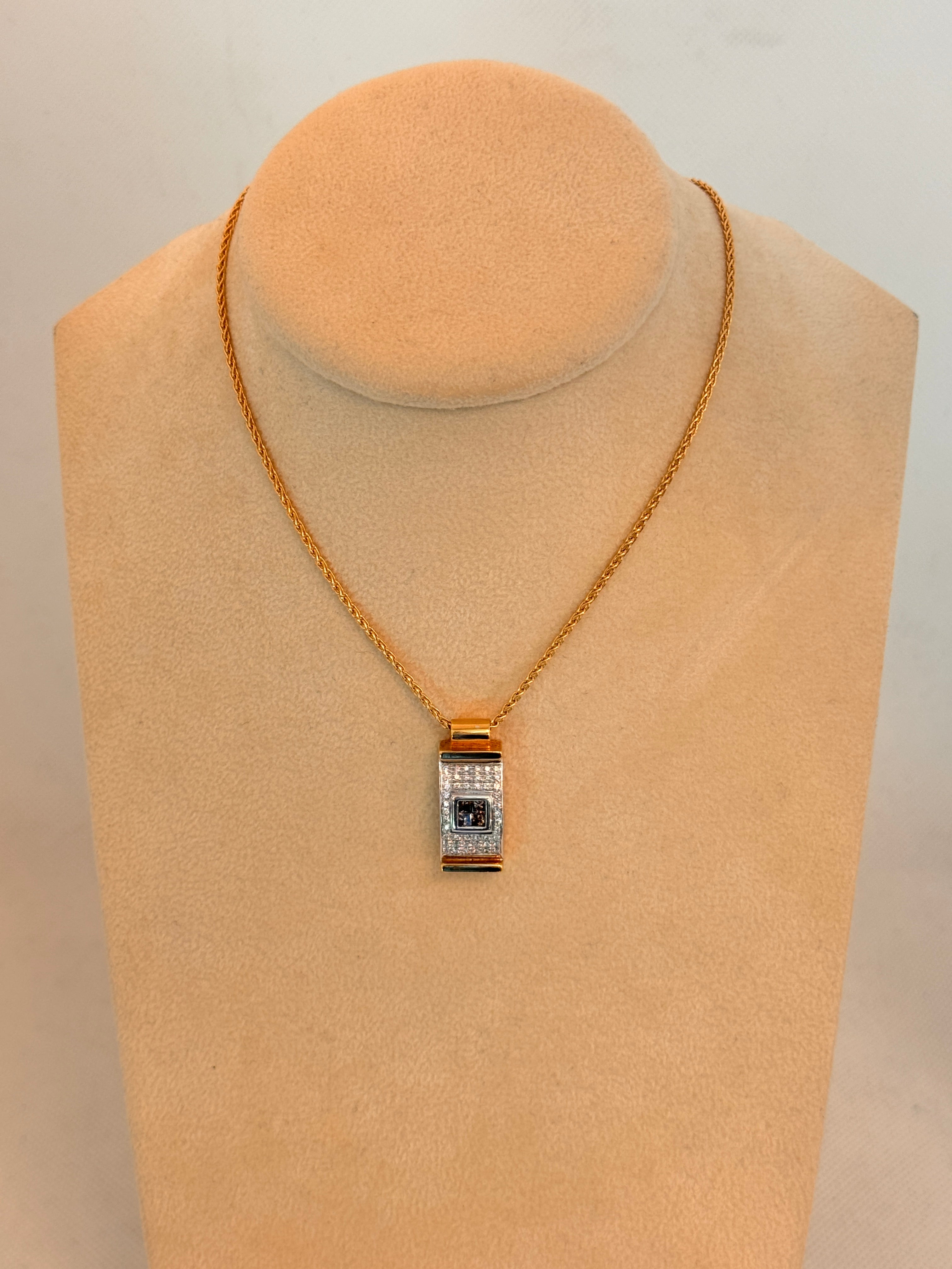 Centoventino-Halskette aus Gelbgold mit weißen und braunen Diamanten – 02G46GBMOOO