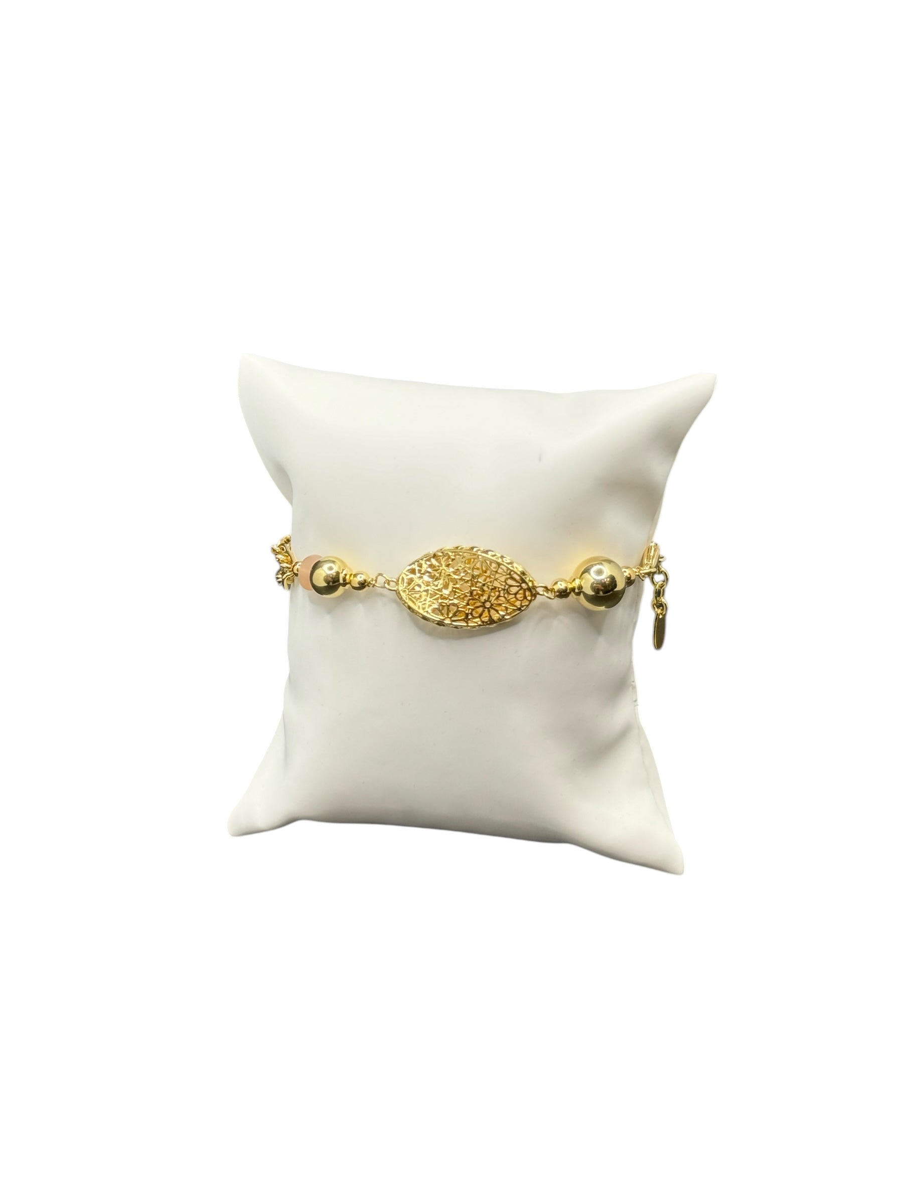 Zweireihiges Armband aus vergoldeter Bronze und rosa Steinen - LE FATE BR 004
