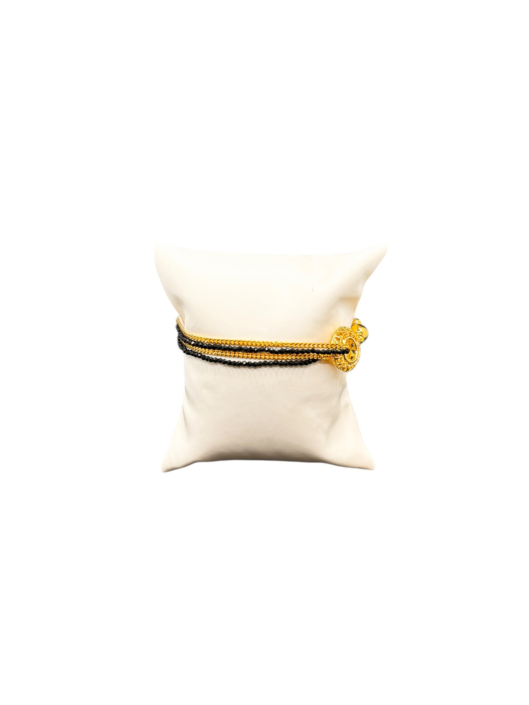 Vierreihiges Armband aus vergoldeter Bronze mit schwarzen Steinen - FIRENZE BR 048