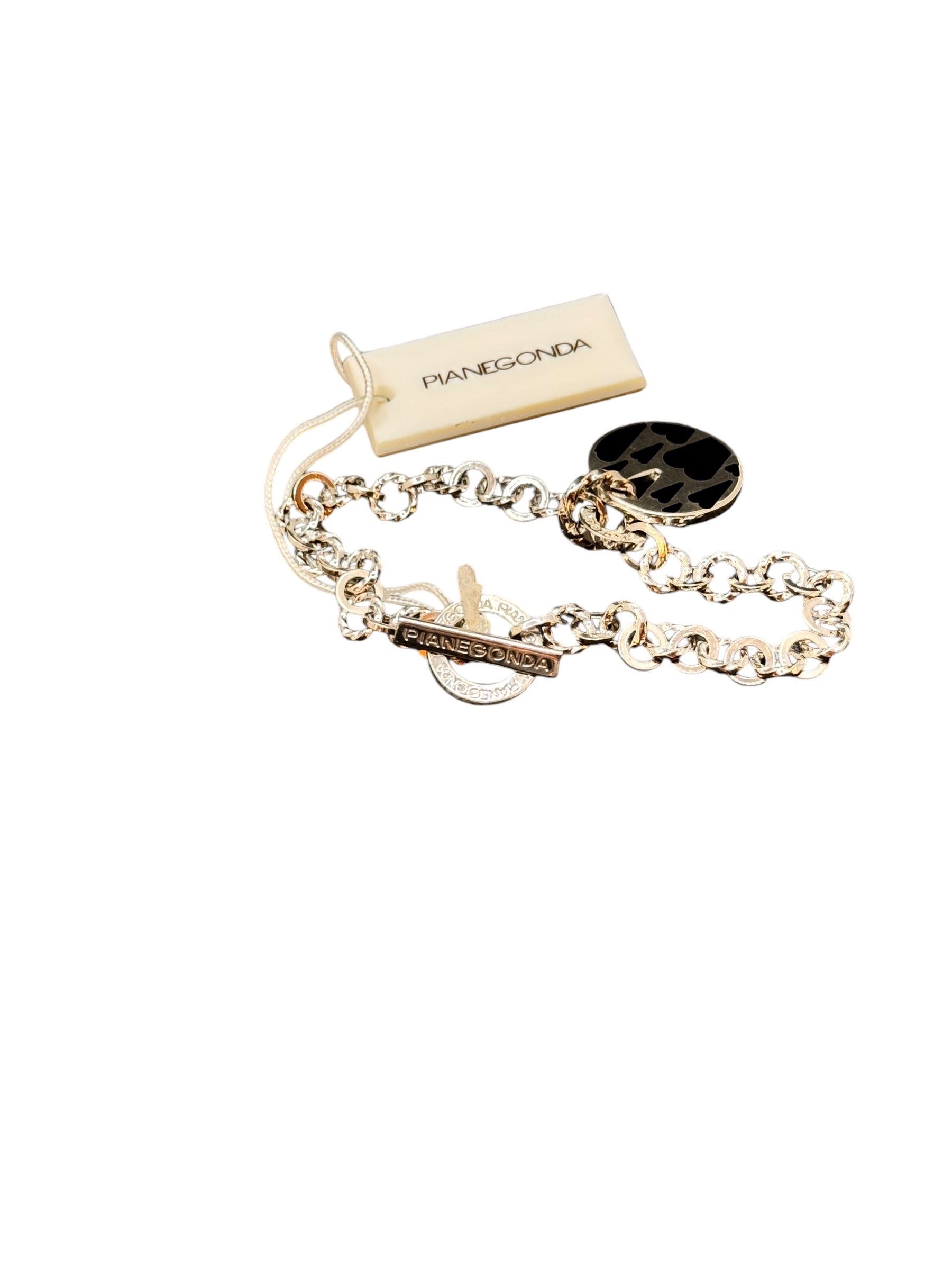 Pianegonda-Silberarmband mit ovalem Silber- und schwarzem Emaille-Anhänger – BA010849