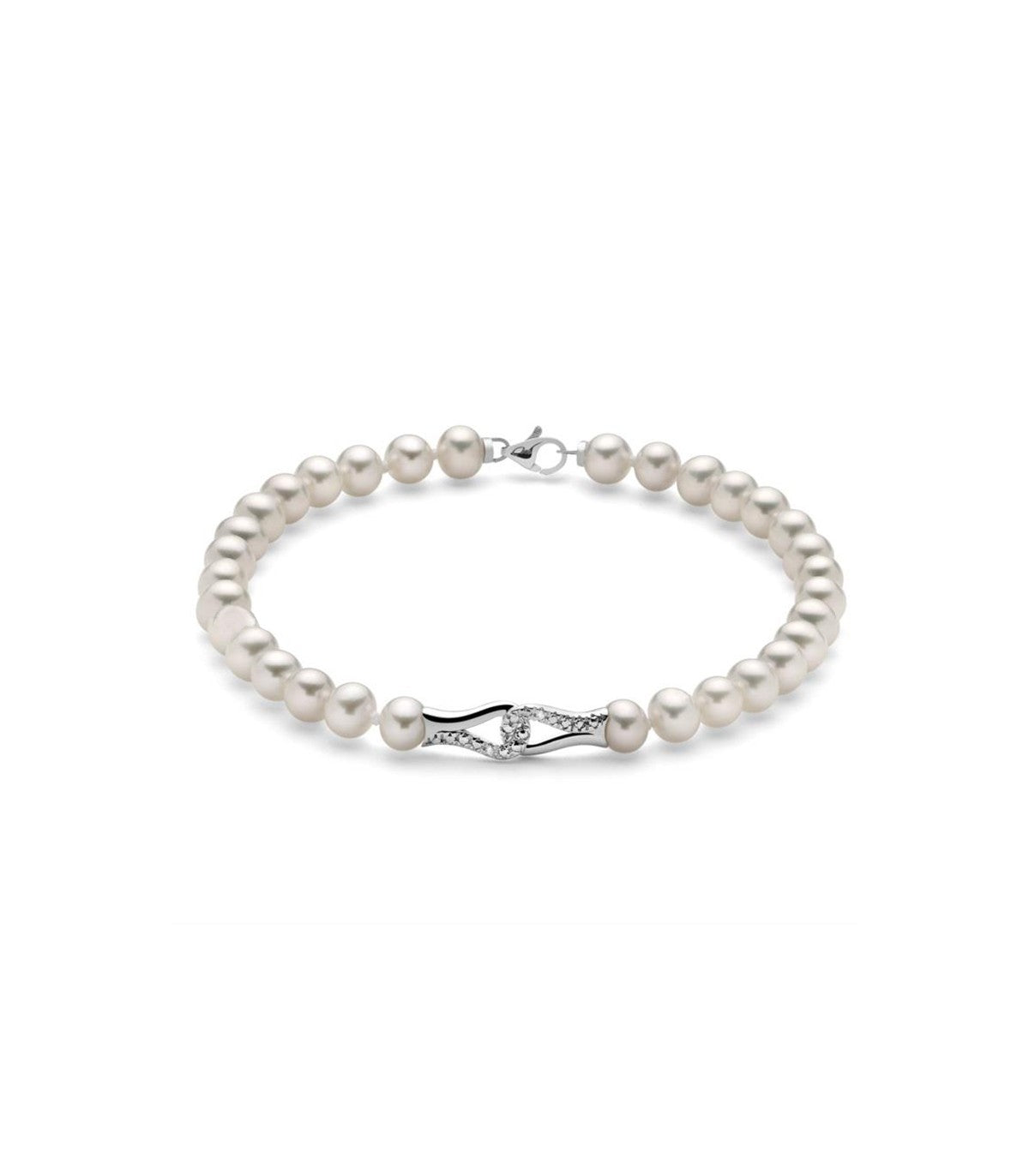 Bracciale con Perle ed Elemento in Oro Bianco 18 carati con Diamanti Naturali - PBR3245