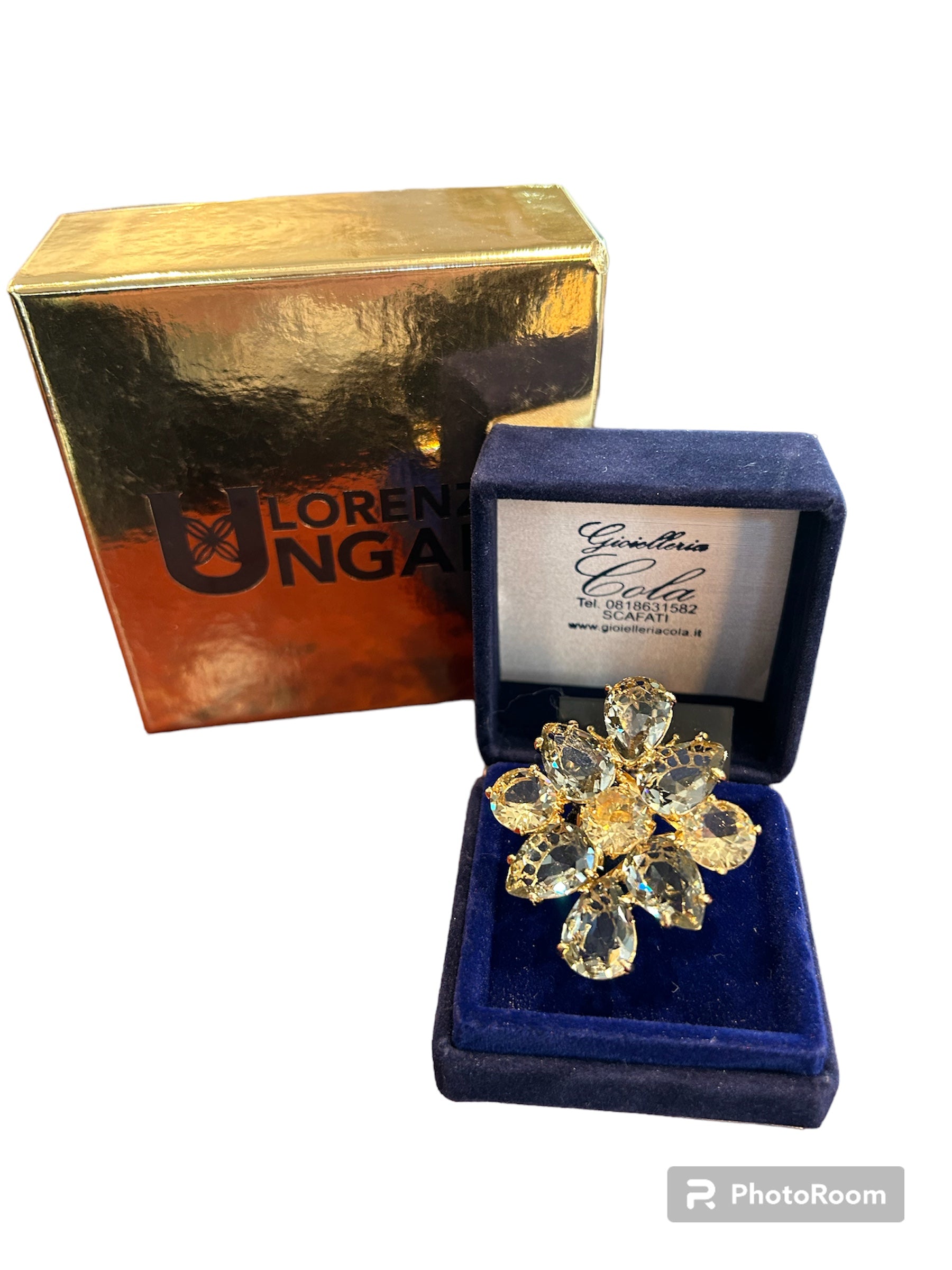 IL Mio Re - Large gilded bronze ring with blue stones - ILMIORE AN 048