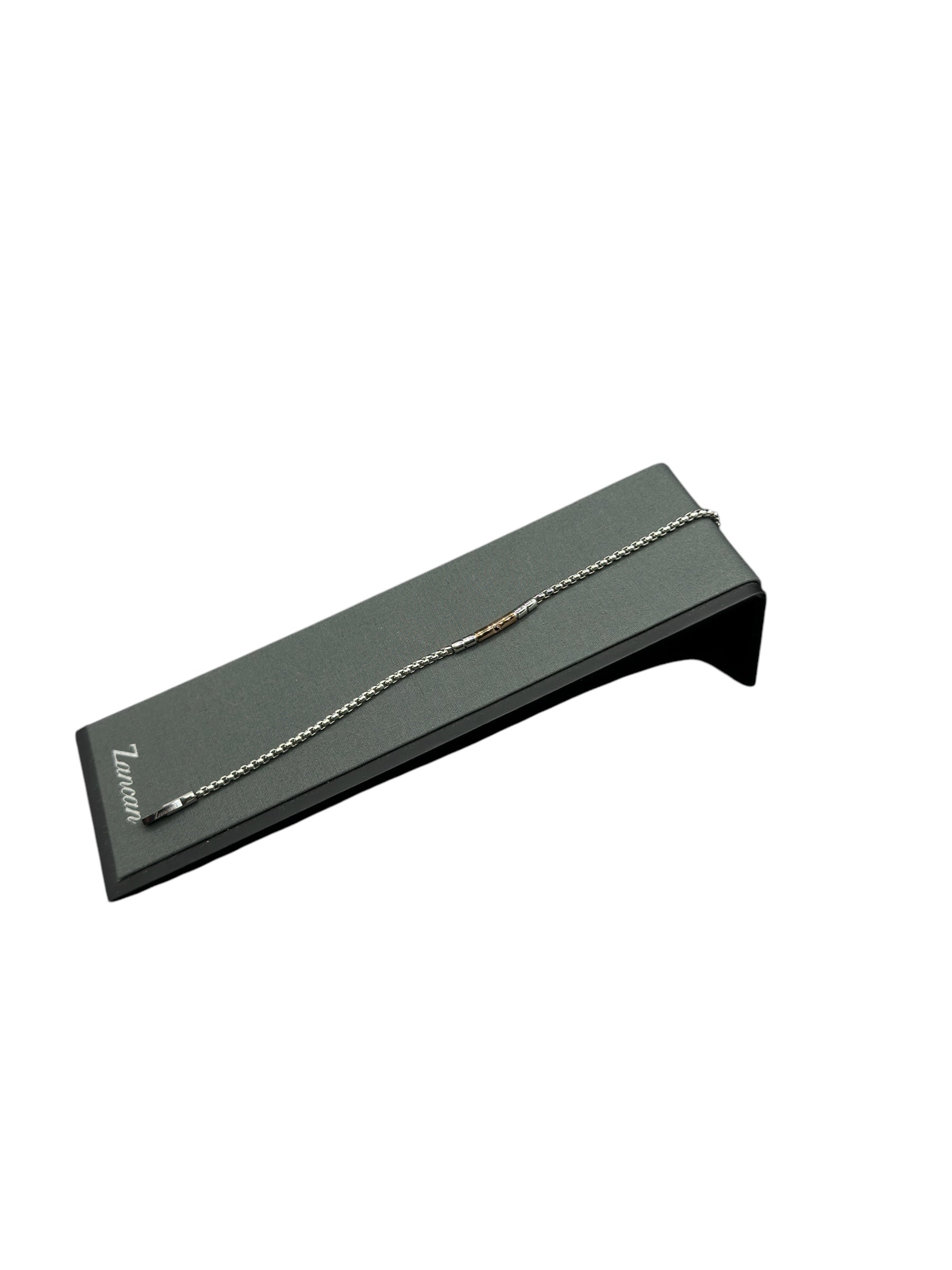 Bracciale da Uomo Zancan in Acciaio sottile, targa dorata e zircone nero centrale - UHB128