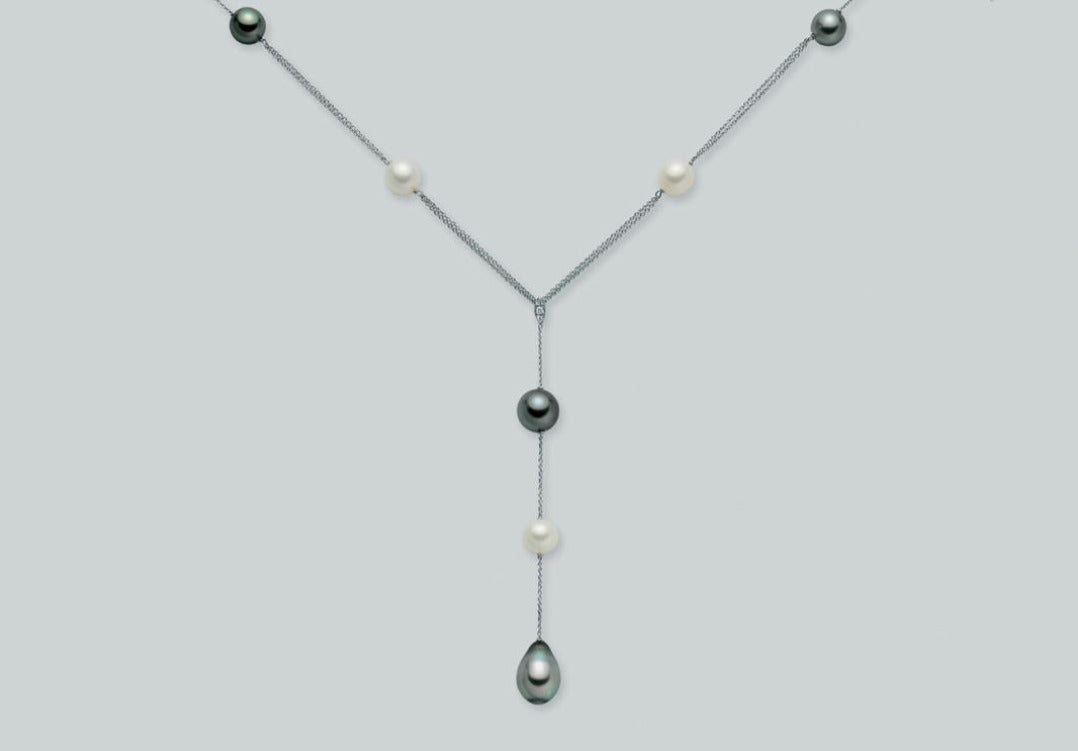 Weißgold-Halsband mit weißen und grauen australischen Perlen - PCL931