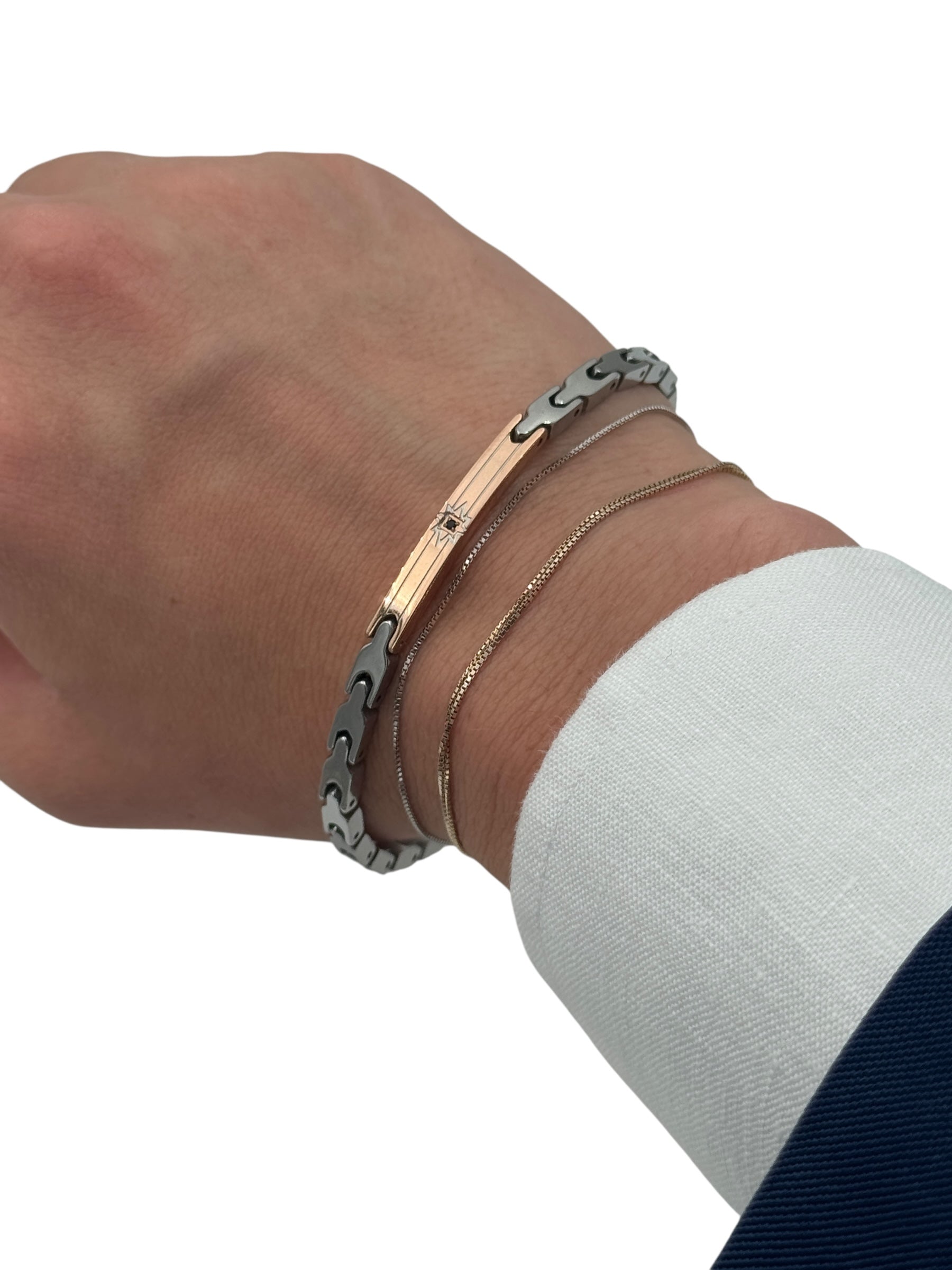 Bracciale da uomo Zancan acciaio piastrina rosé e cristallo - UHB126