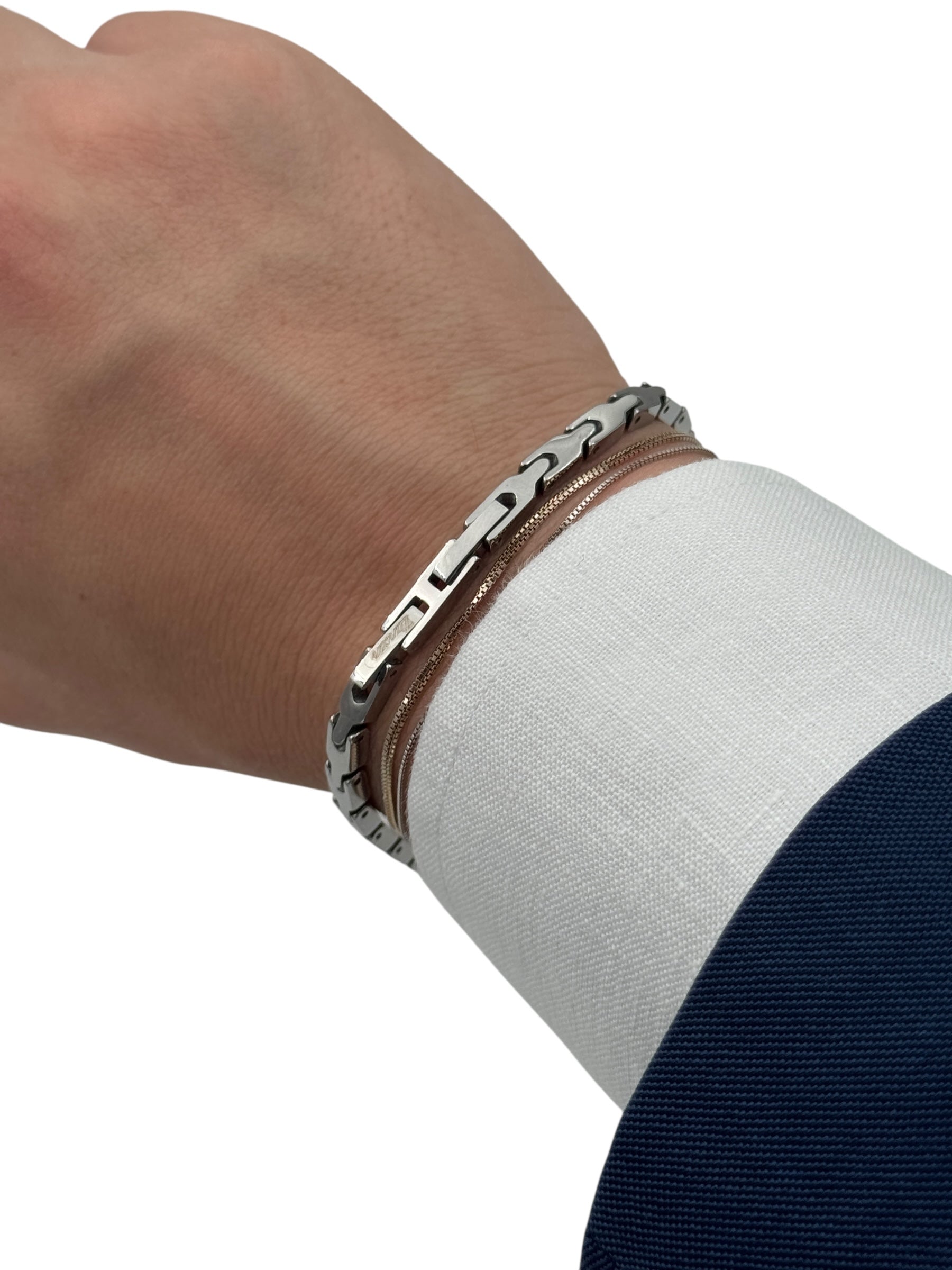Bracciale da uomo Zancan acciaio piastrina rosé e cristallo - UHB126