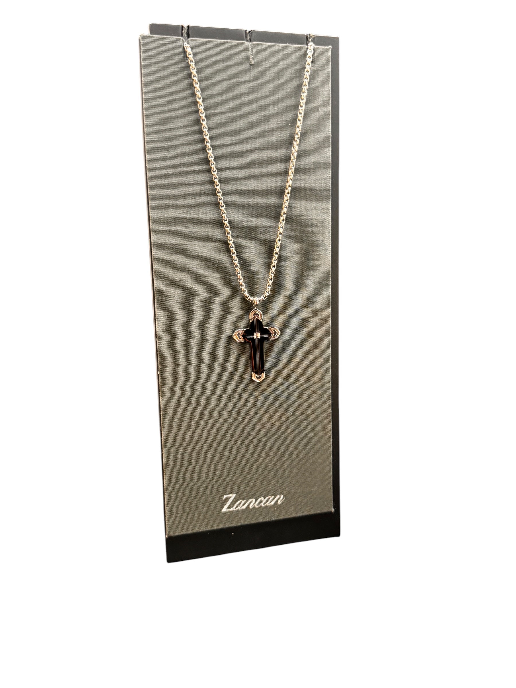 Zancan Men's Necklace with Steel Cross, Black PVD, and Central Zircon - EHC213