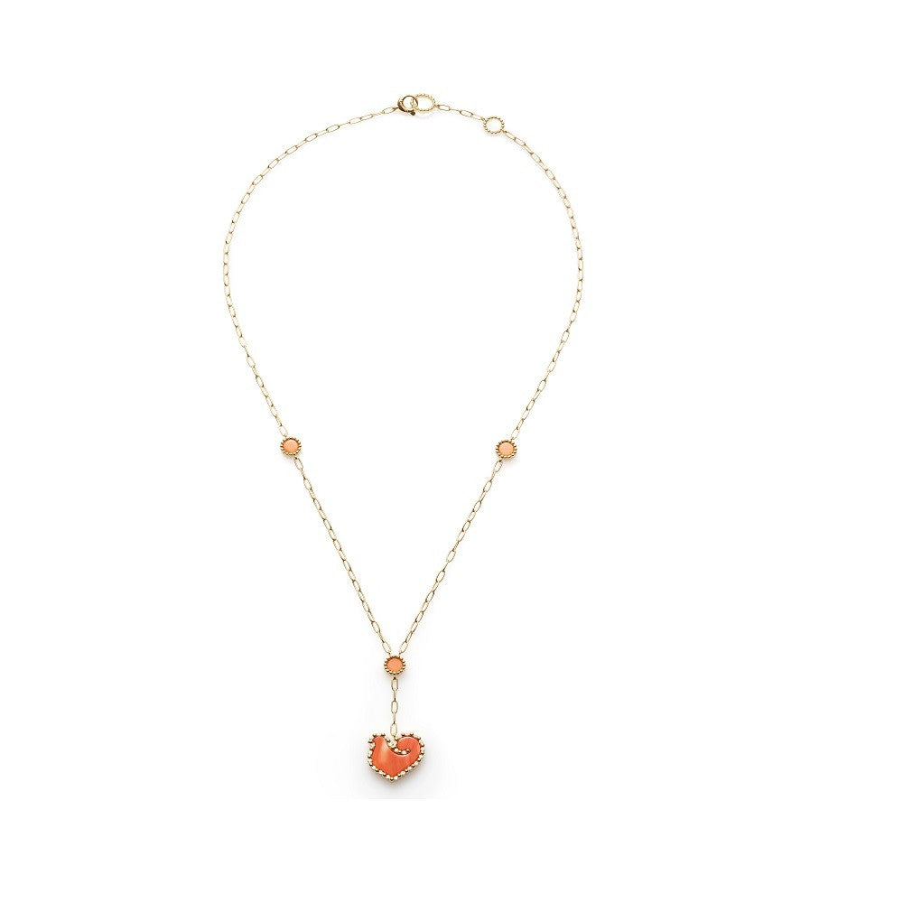 Girocollo Chantecler, collezione Anima 70 in oro giallo 18kt, corallo salmone e diamanti - 37082
