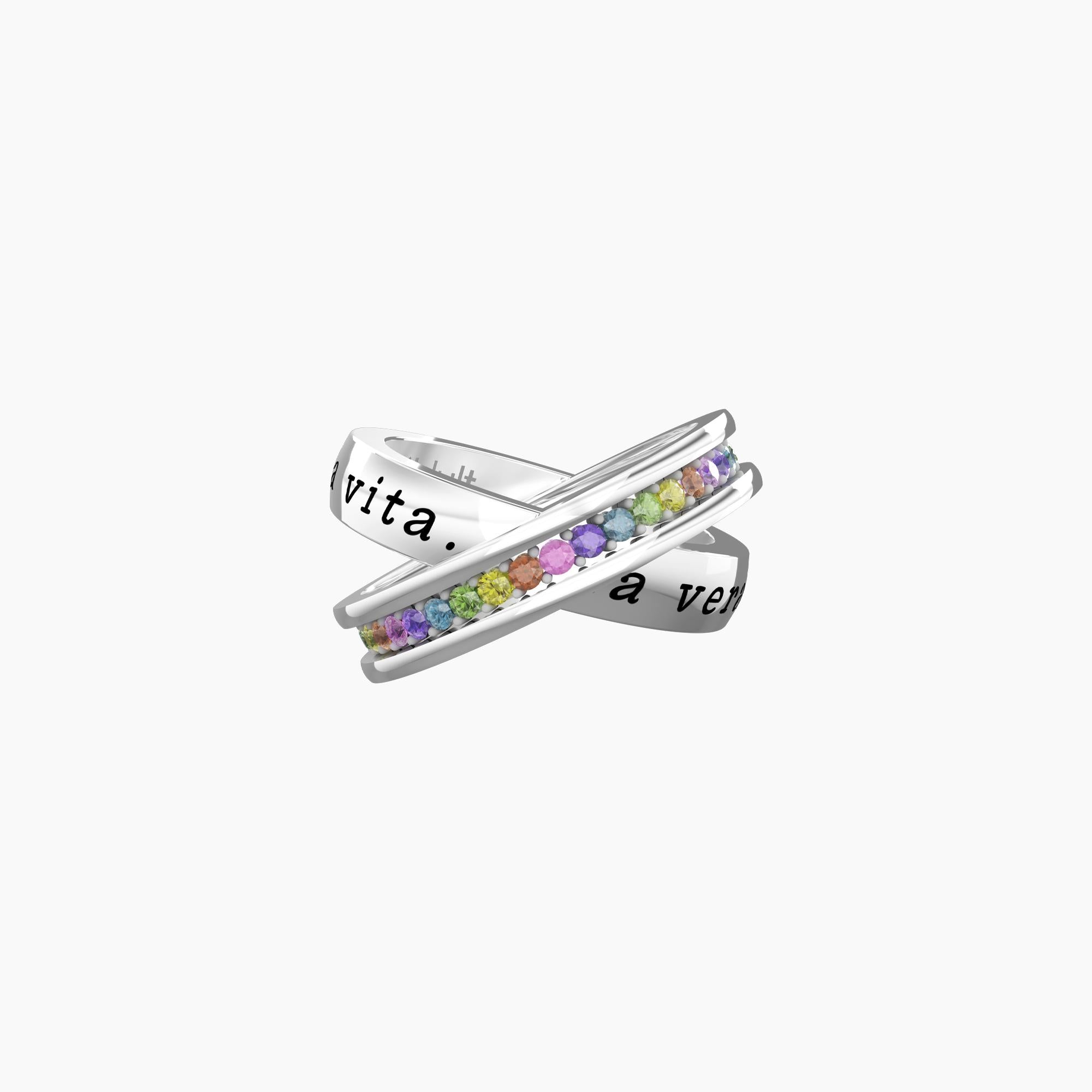 Anello con frase amica e cristalli multicolor UNA VERA AMICA È PER TUTTA LA VITA - 721013