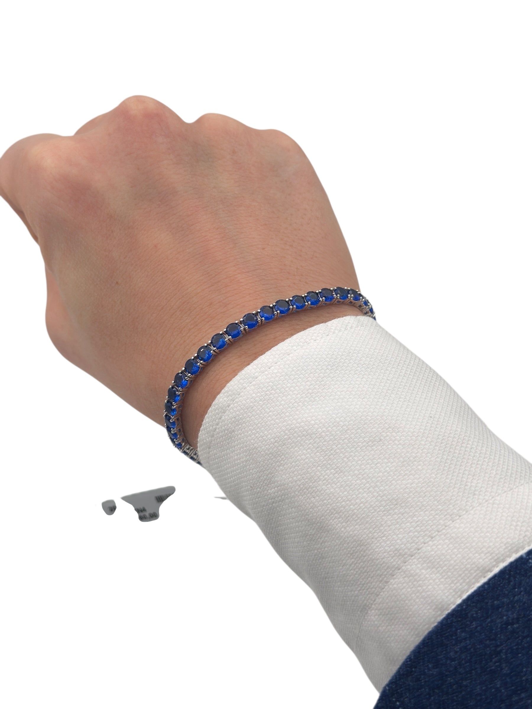 Bracciale tennis Spadarella in argento con zirconi blu, 4mm, da uomo - TEN4-blu