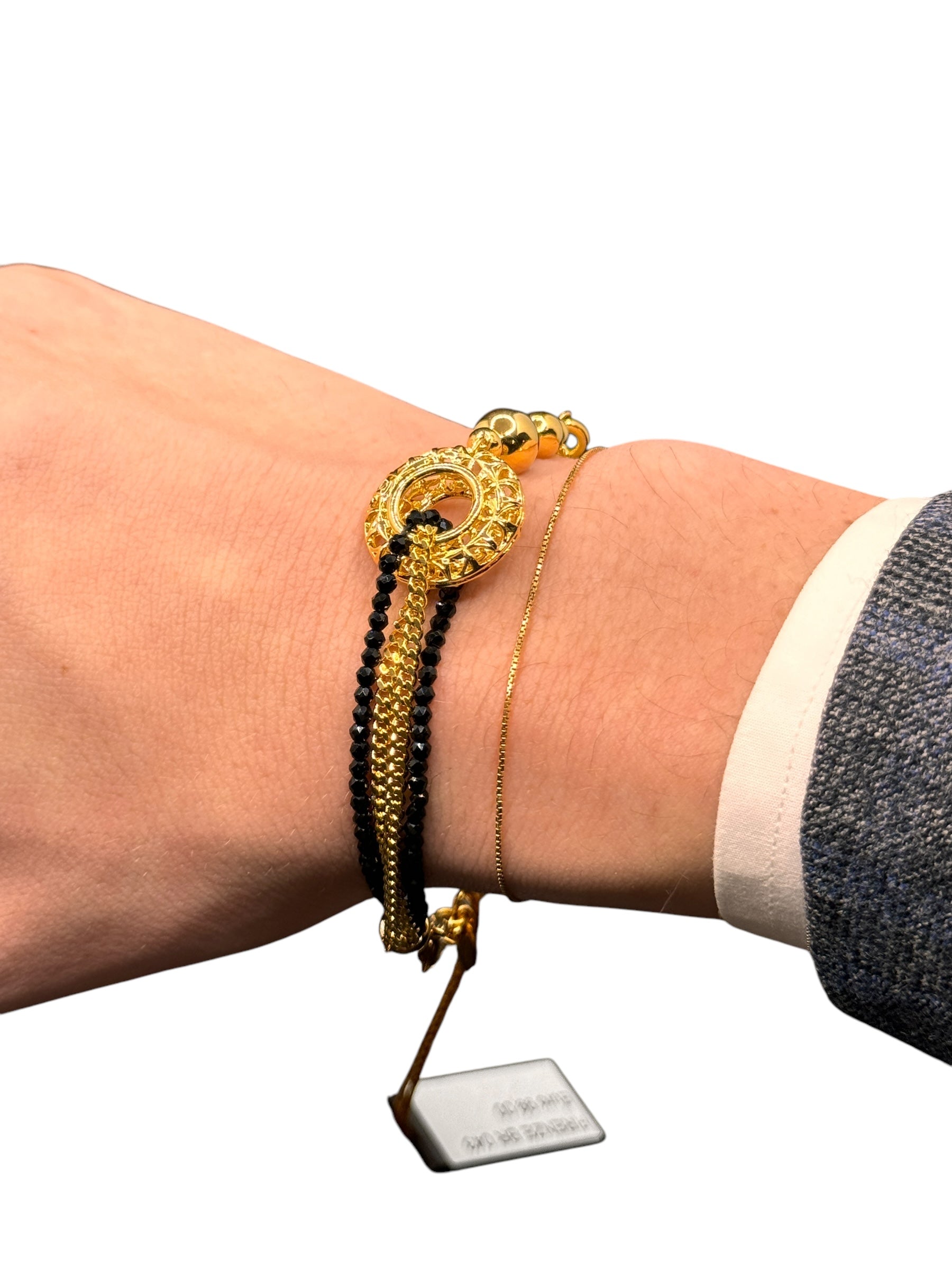 Mehrreihiges Armband aus vergoldeter Bronze mit schwarzen Steinen - FIRENZE BR 043