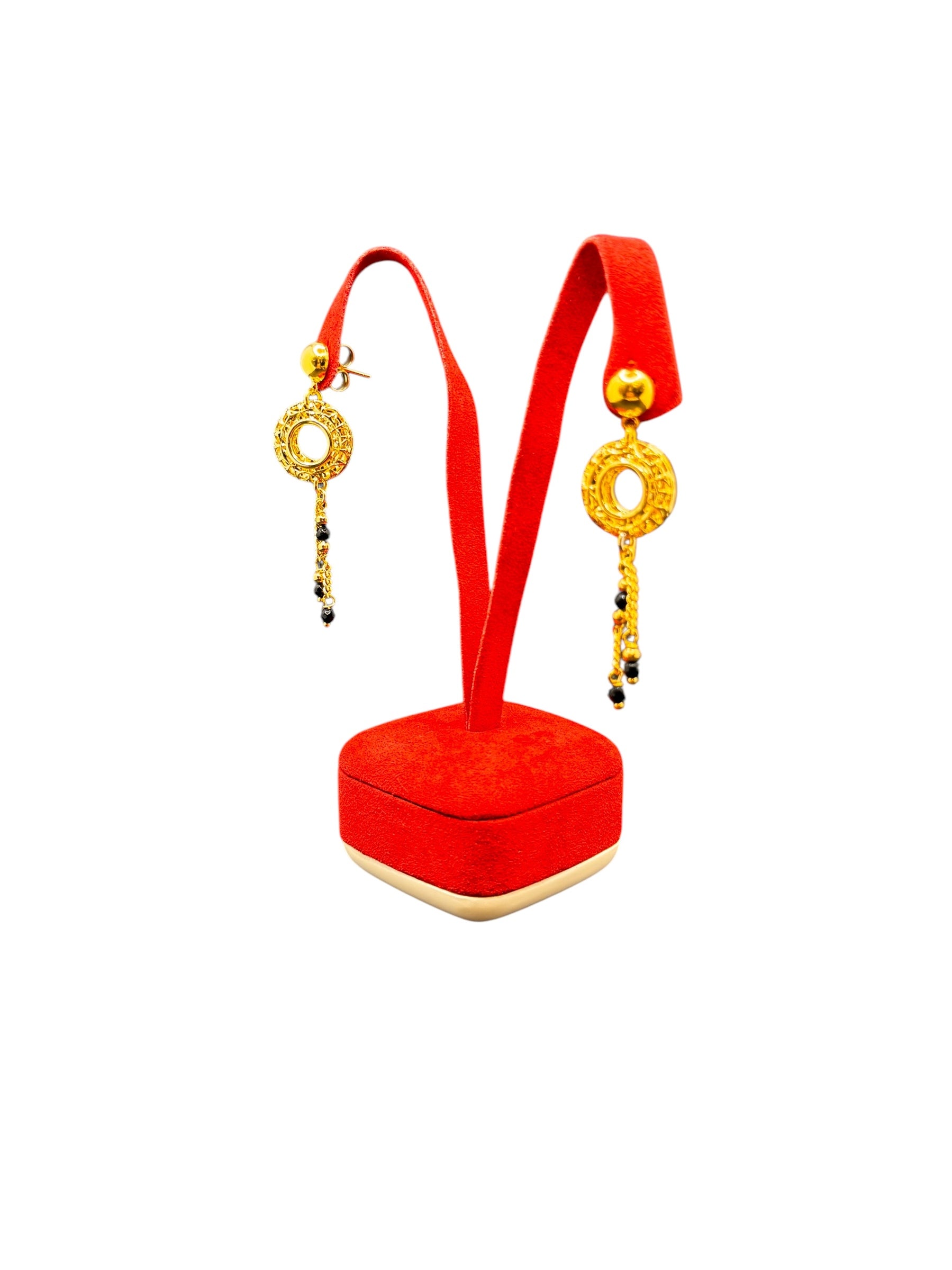 Two-strand gilt bronze drop earrings with black stones - FIRENZE OR 043