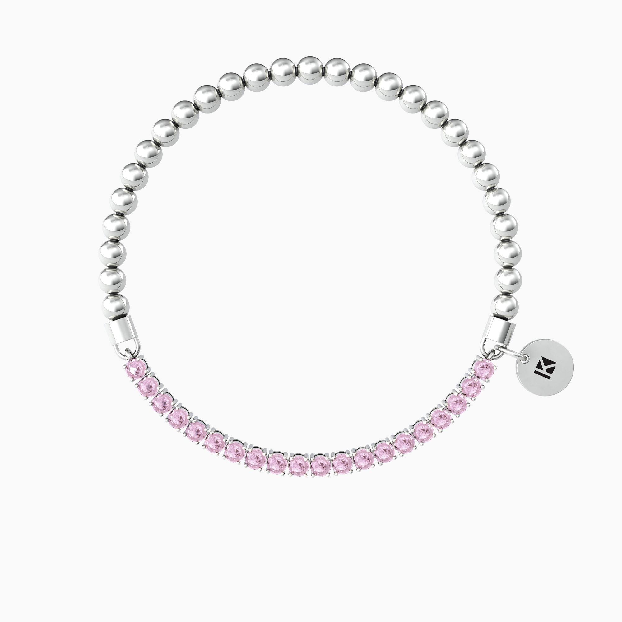 Elastisches Armband mit glänzenden Kugeln und rosa Zirkonia
WUNSCHARMBAND - 732206