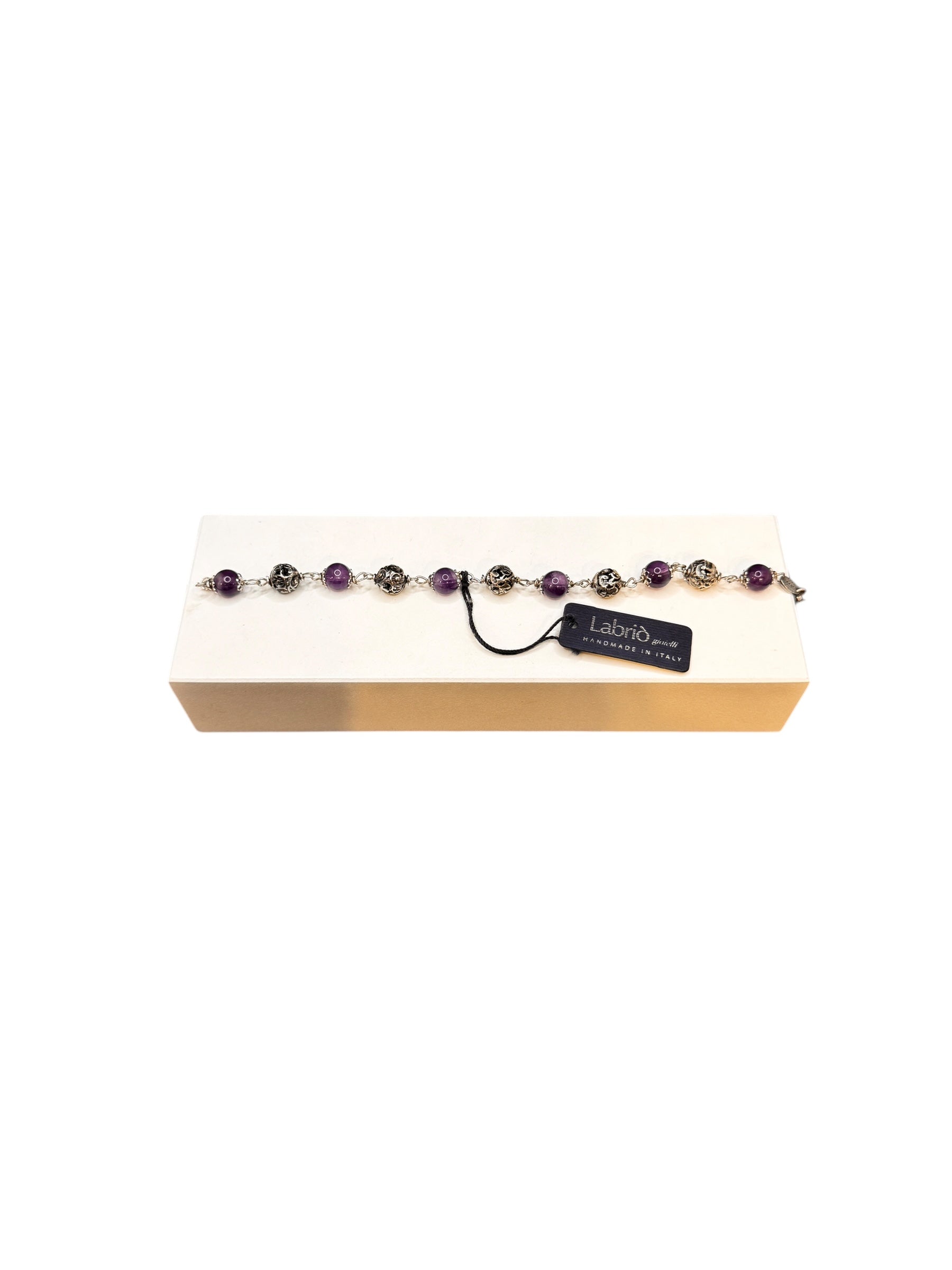 LABRIOLA-ARMBAND MIT AMETHYSTKUGELN UND POLIERTEM SILBER - 2108