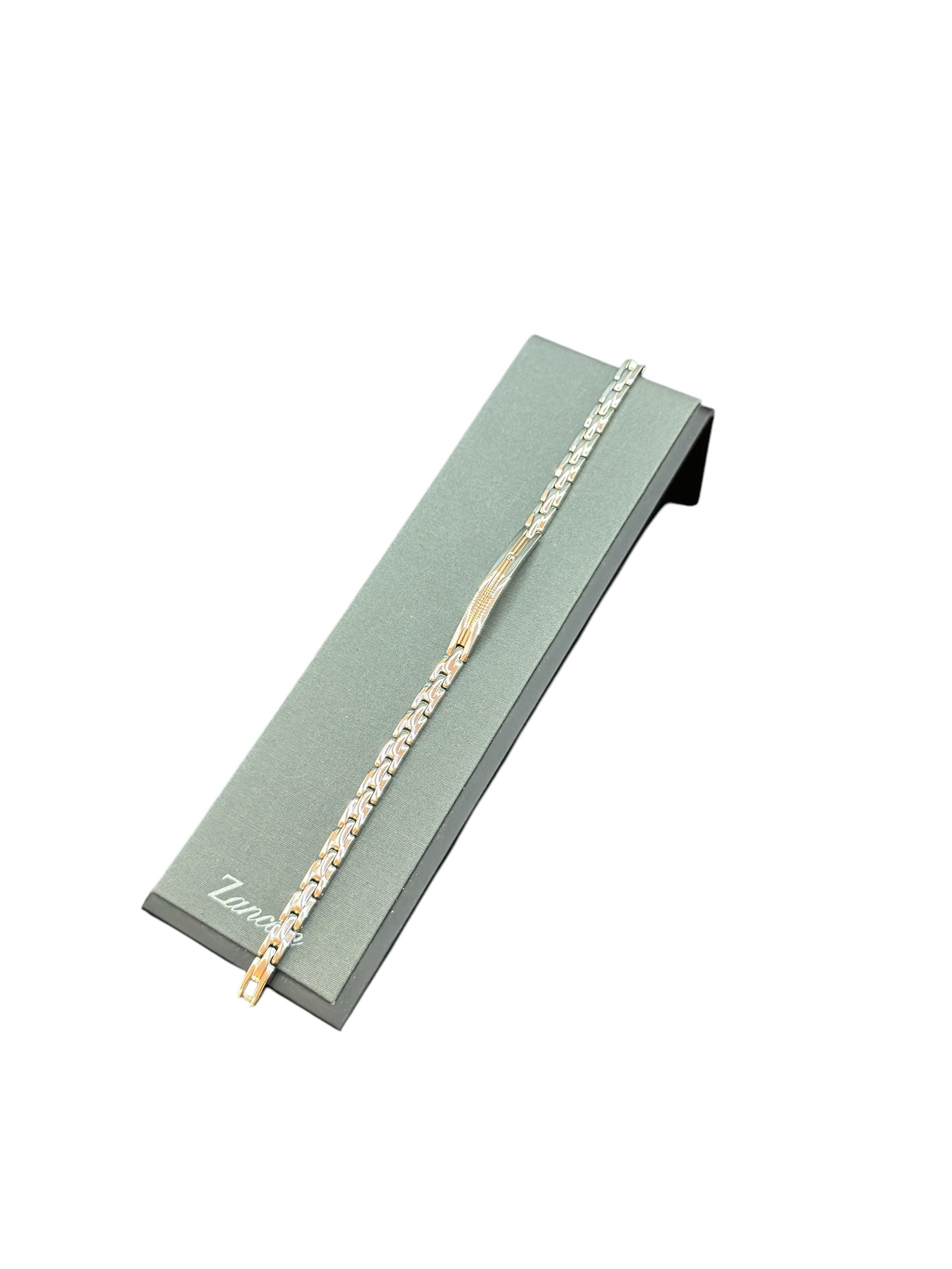 Zancan-Armband für Herren aus Stahl mit zentraler Plakette aus Roségold und schwarzem Zirkonia – Hi-Teck-Kollektion – EHB216