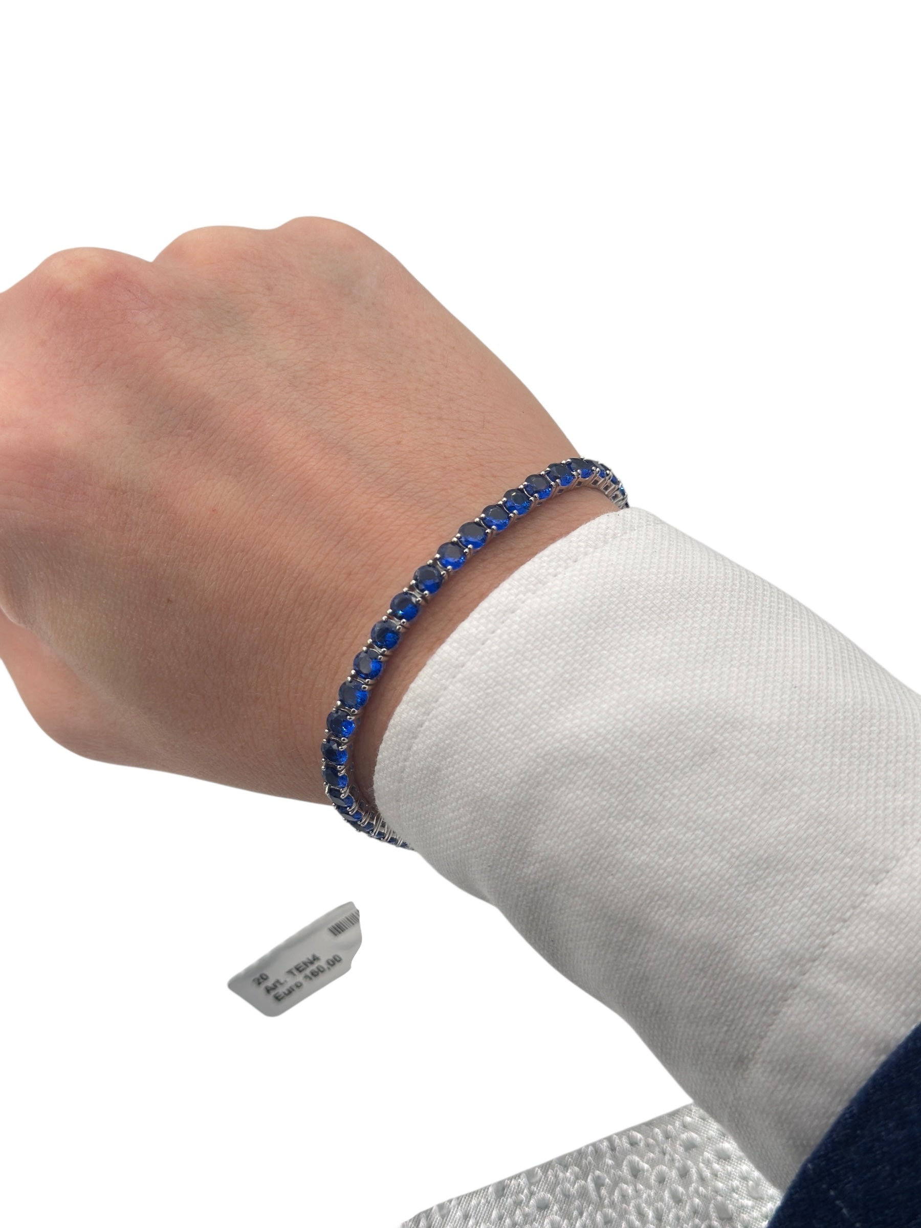 Bracciale tennis Spadarella in argento con zirconi blu, 4mm, da uomo - TEN4-blu