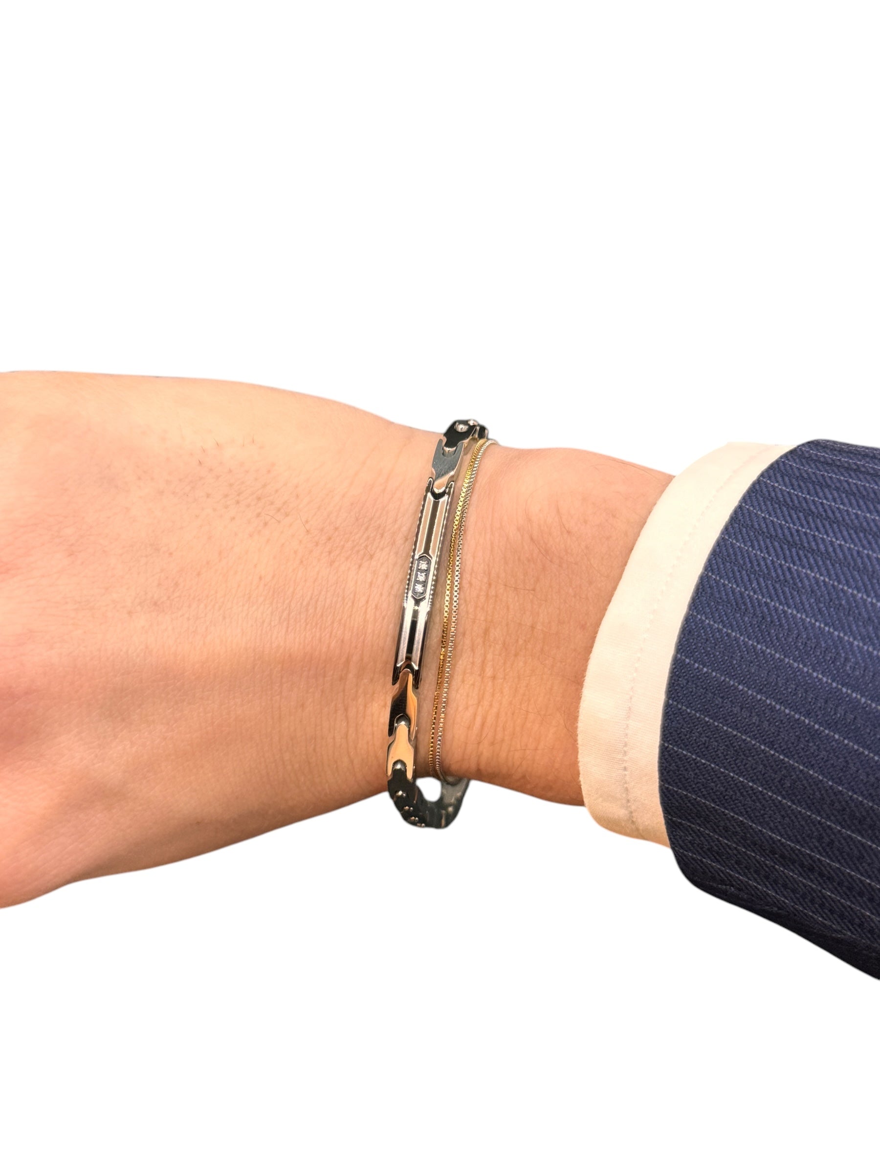 Bracciale da Uomo Zancan in Acciaio, con targa centrale pvd nero e 3 zirconi bianchi centrali - UHB123