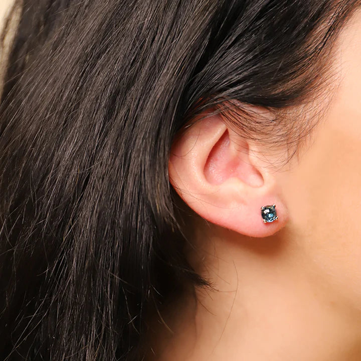 Golden silver earrings with light blue stone - 7768DB