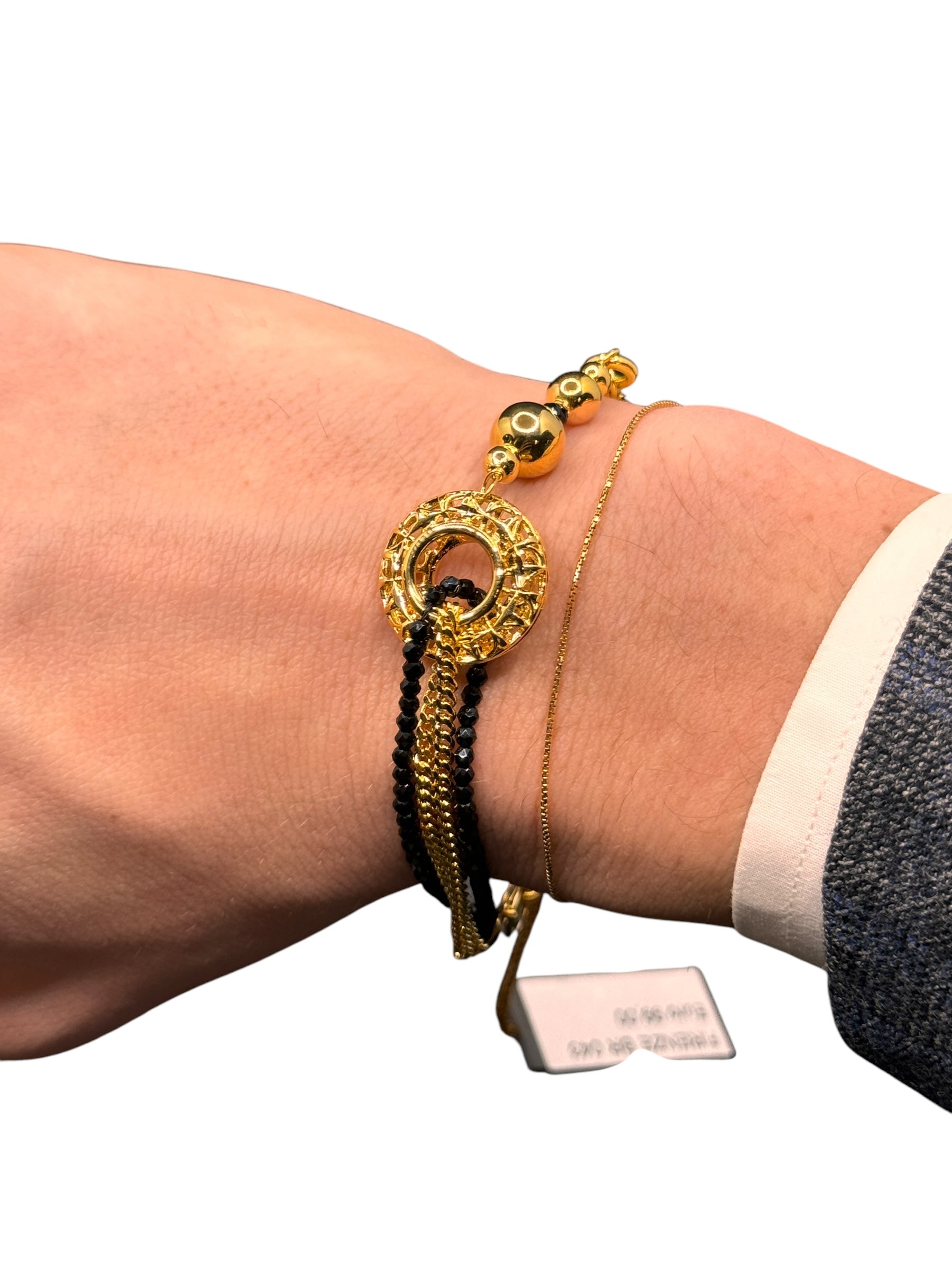 Mehrreihiges Armband aus vergoldeter Bronze mit schwarzen Steinen - FIRENZE BR 043