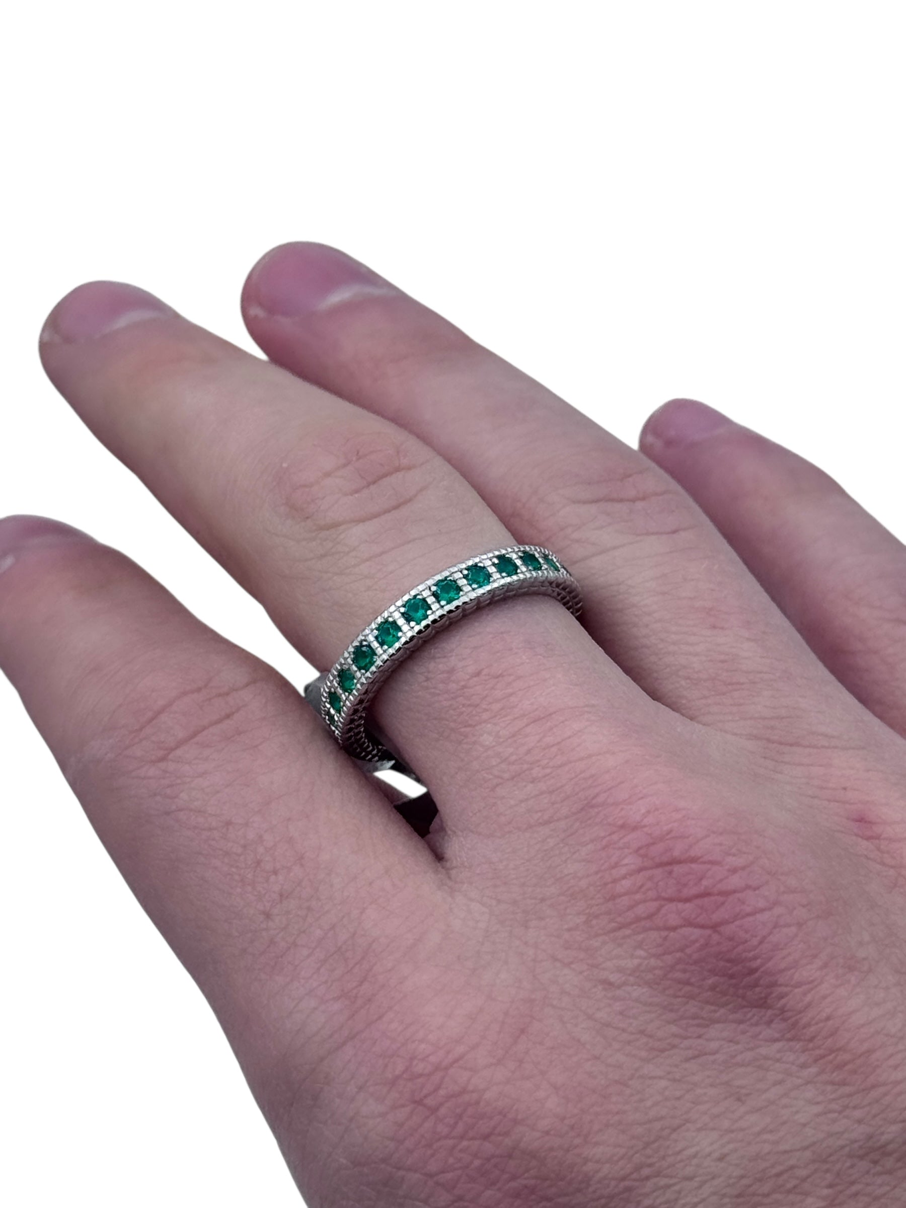 Anello Spadarella in argento, unisex, fede con zirconi verdi - AN760-verde