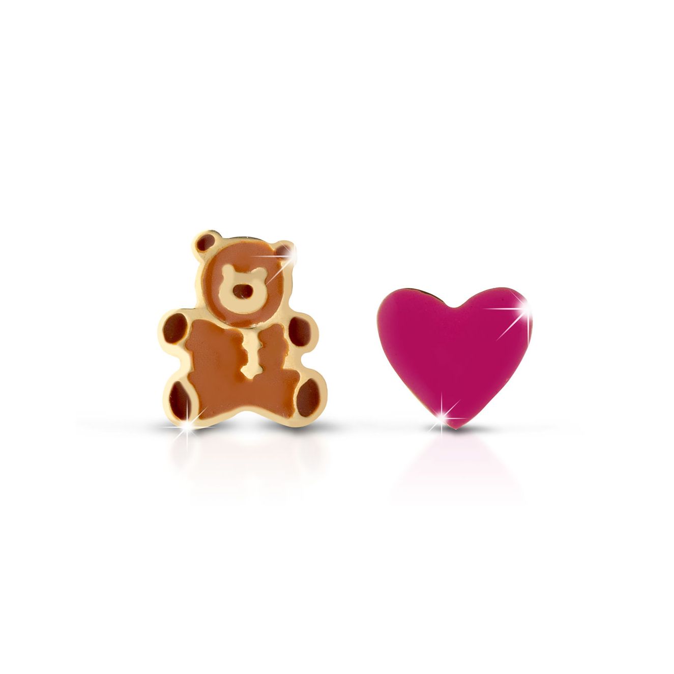 TOYS BEAR AND HEART EARRINGS WITH COLORED ENAMEL - PMG057