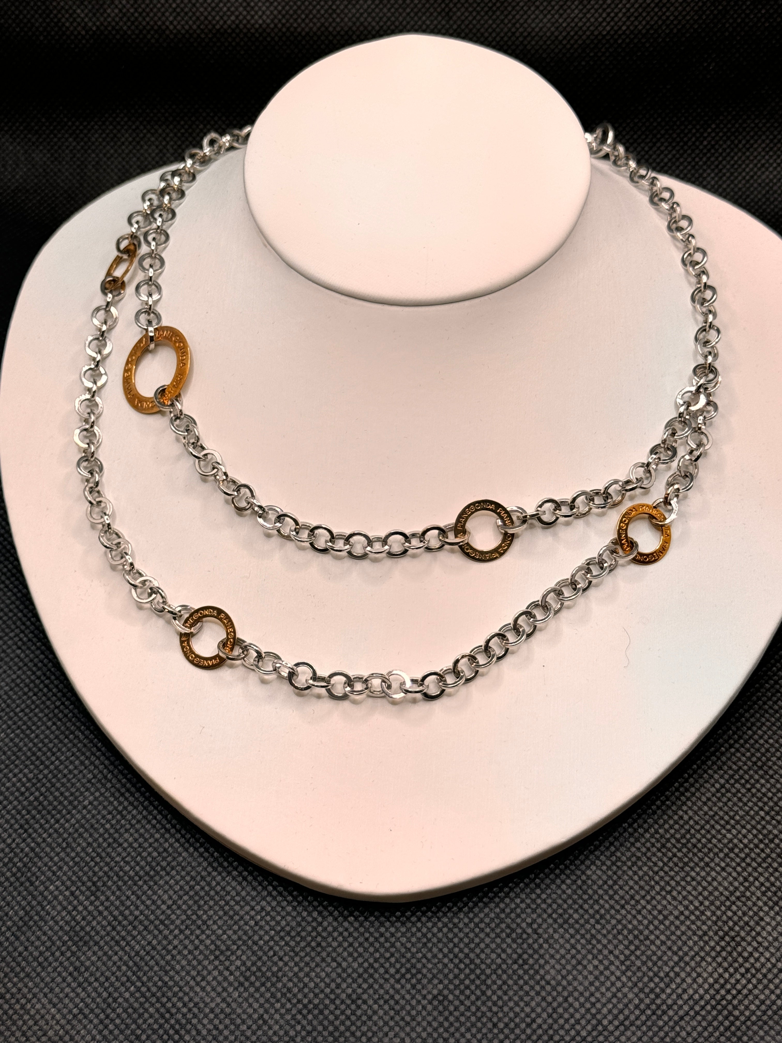 Girocollo Pianegonda in argento con doppia catena e tondini placcati in oro giallo - CA051048