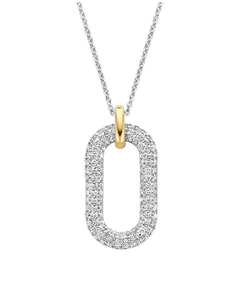 Catenina argento con ciondolo ovale e zaffiri bianchi - 3964ZY