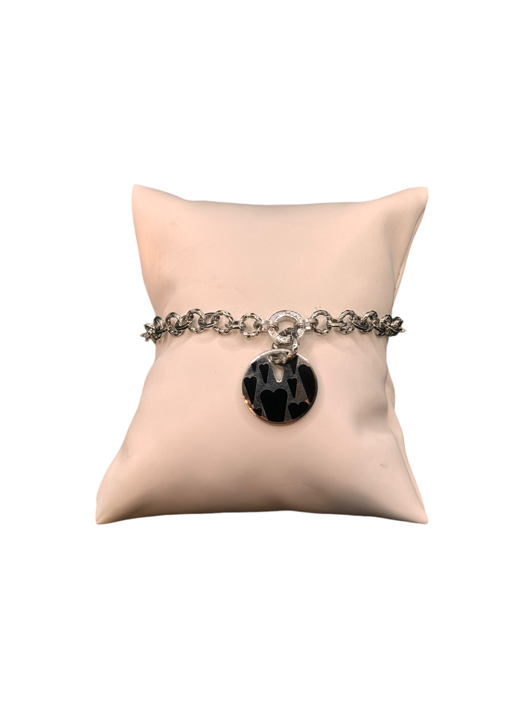 Pianegonda-Silberarmband mit ovalem Silber- und schwarzem Emaille-Anhänger – BA010849