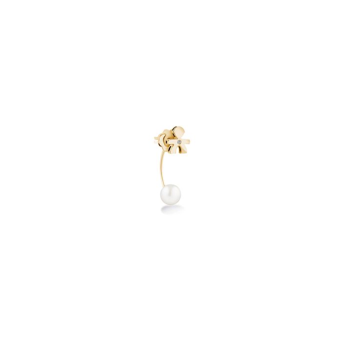 LE PERLE - EINZELNER MÄDCHENOHRRING AUS GELBGOLD MIT DIAMANTEN UND PERLEN - LBB812