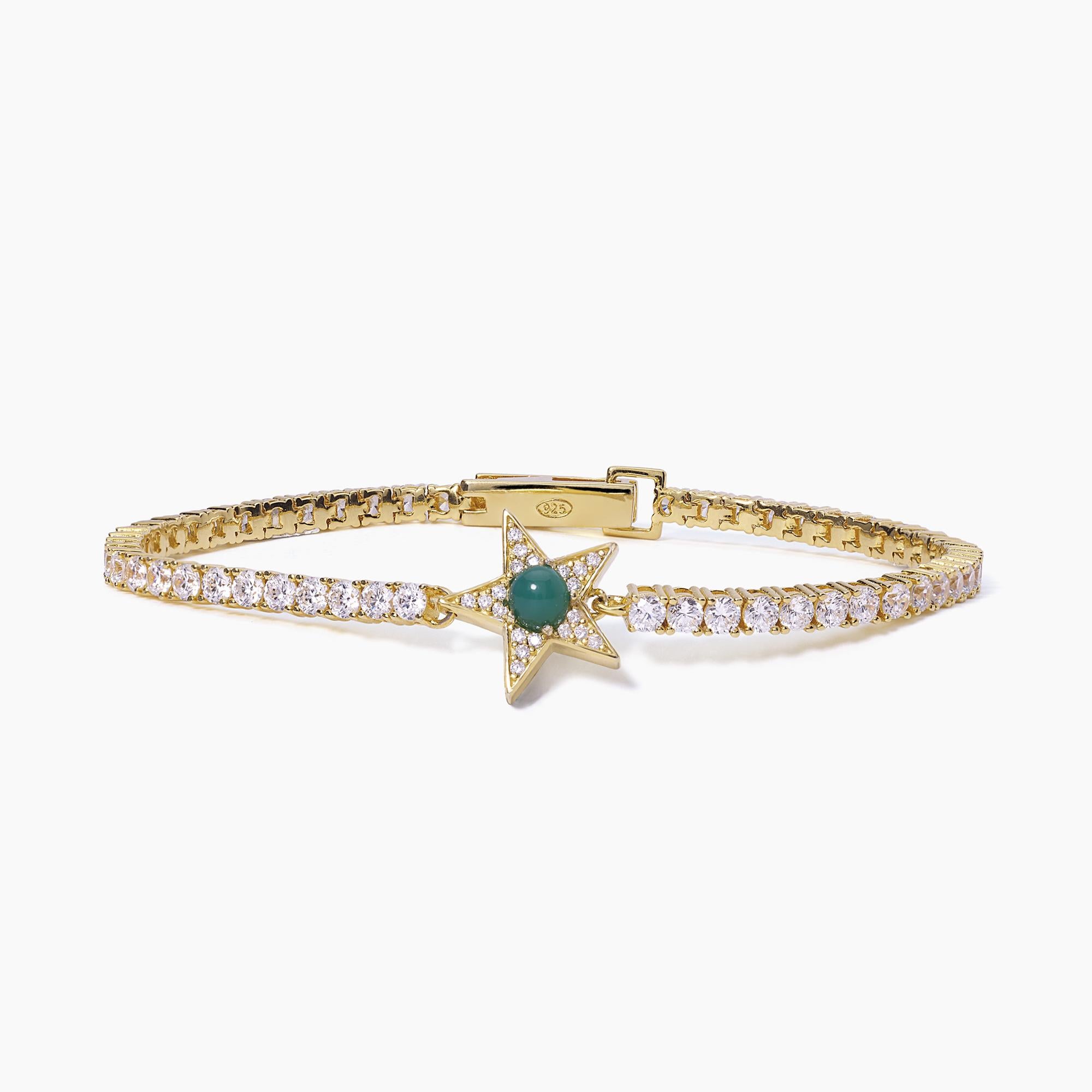 Mabina Donna – Goldfarbenes Tennisarmband mit Stern und grünem Achat STARLET – 533651-S