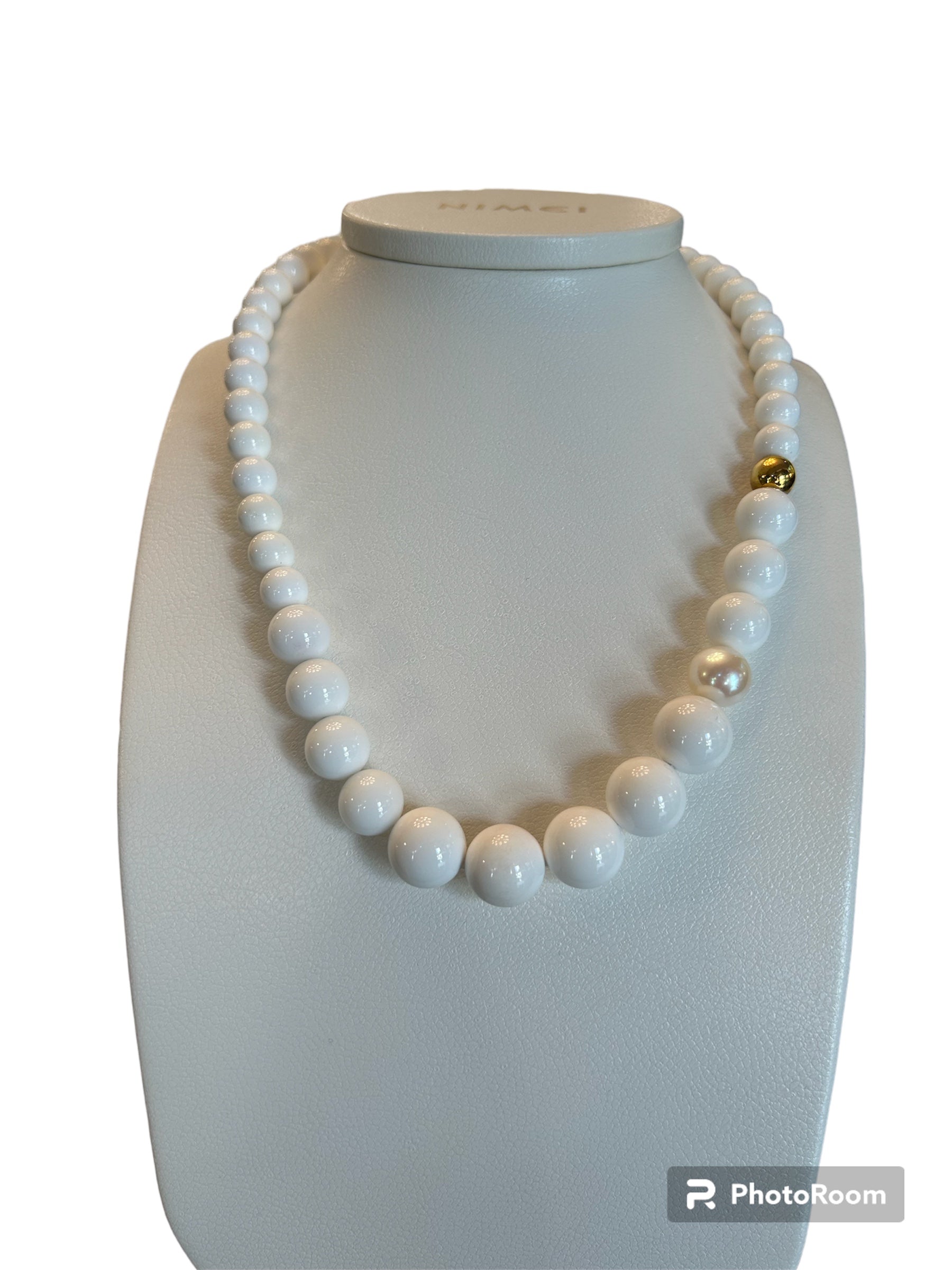 Choker aus weißem Achat und Perlen - PCL1079V