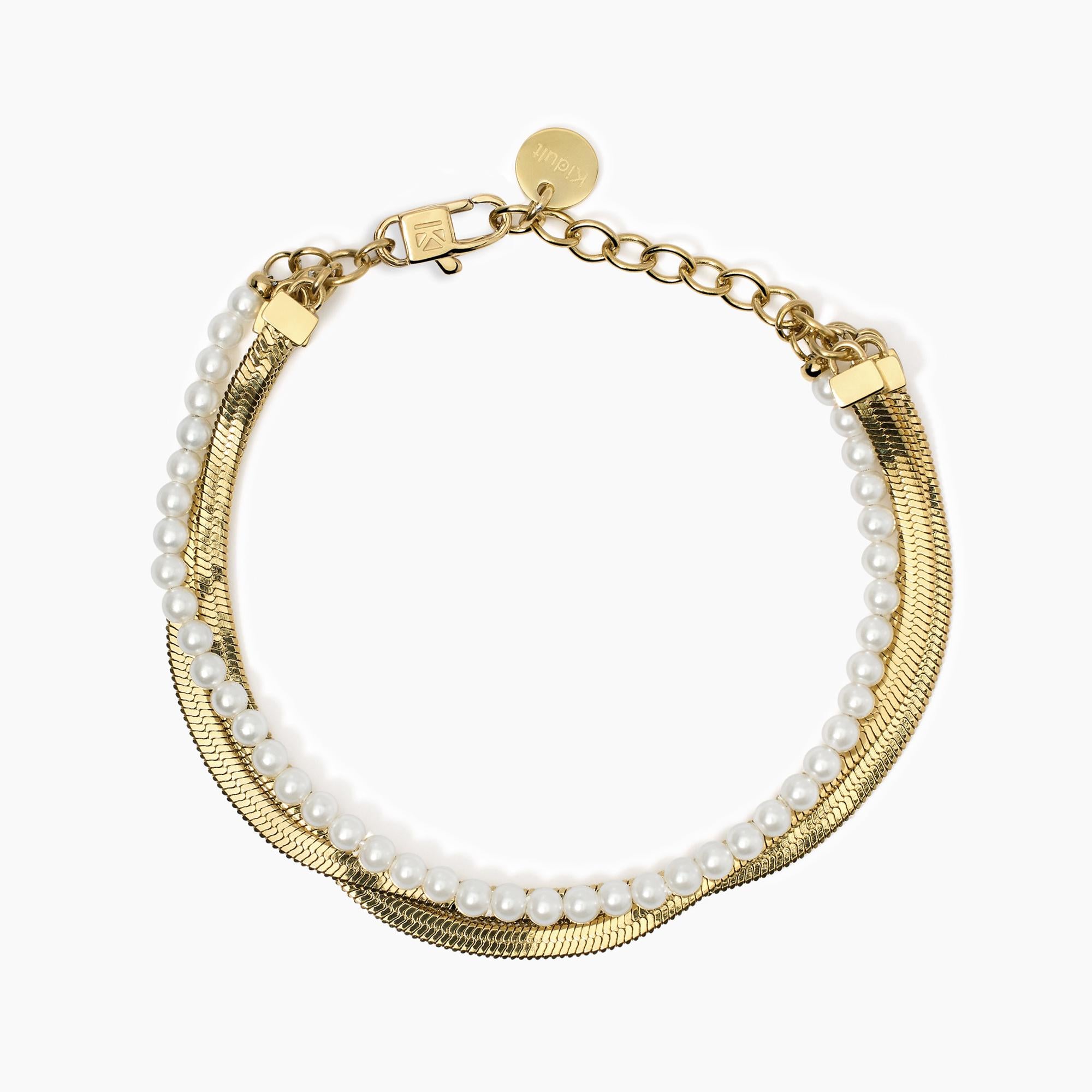Kidult Bracciale dorato con catena e perle conchiglia, Style 14 - 831046