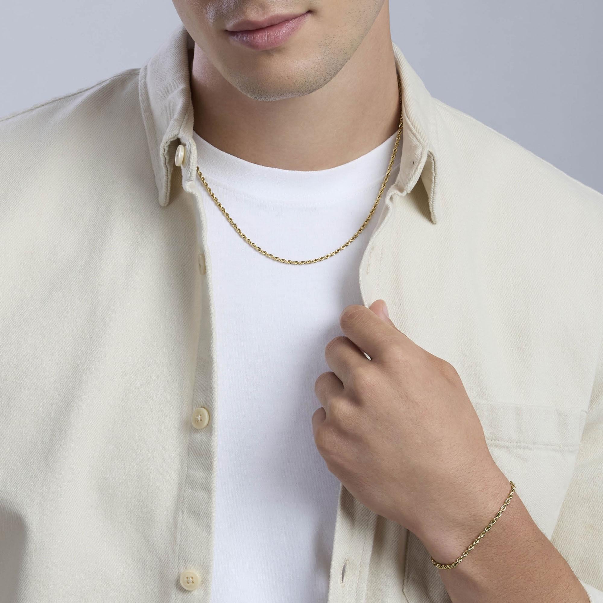 Kidult Bracciale da uomo con catena corda in acciaio dorato, Style 07 - 831148