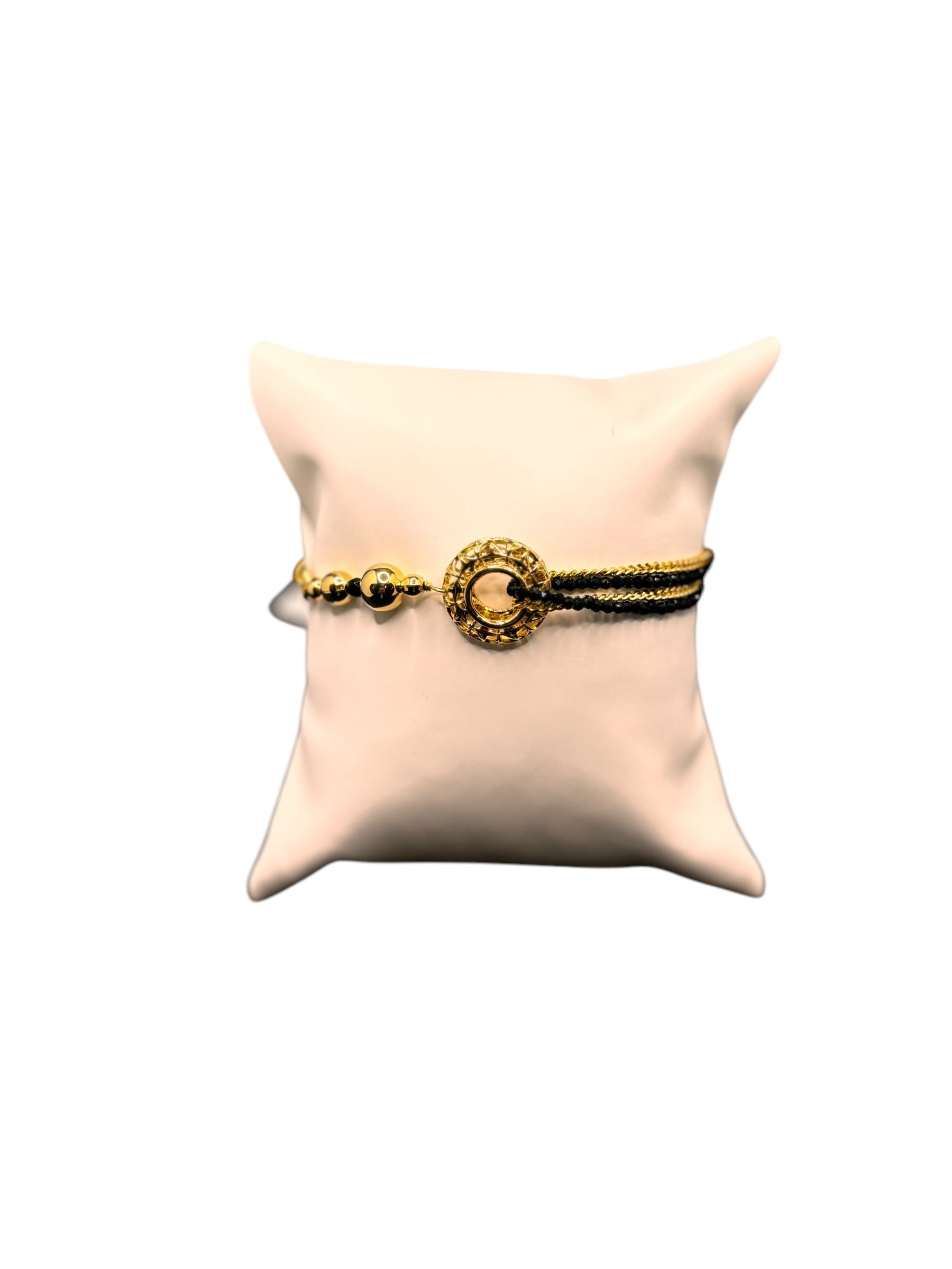 Mehrreihiges Armband aus vergoldeter Bronze mit schwarzen Steinen - FIRENZE BR 043