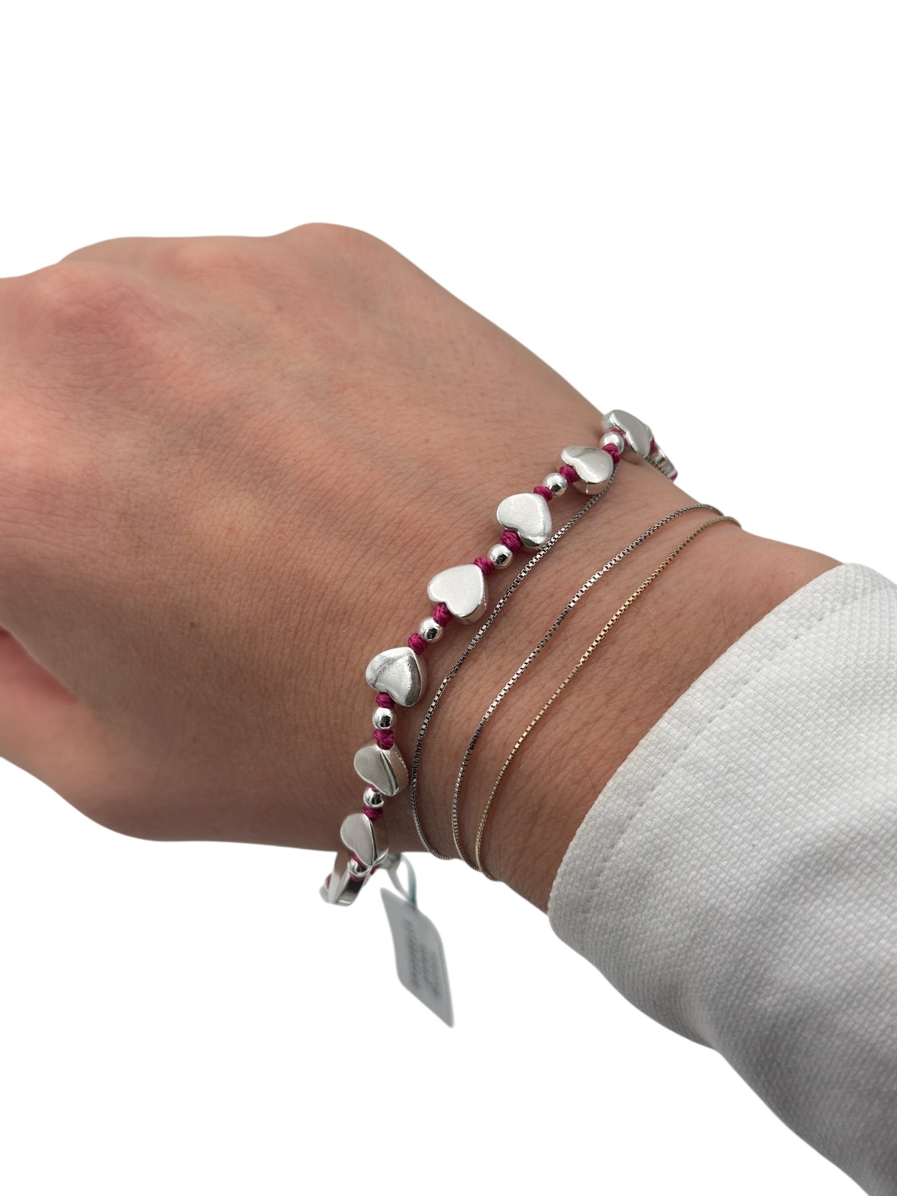 Bracciale Spadarella in argento, da donna, con cuori, colore fucsia - SPBR64