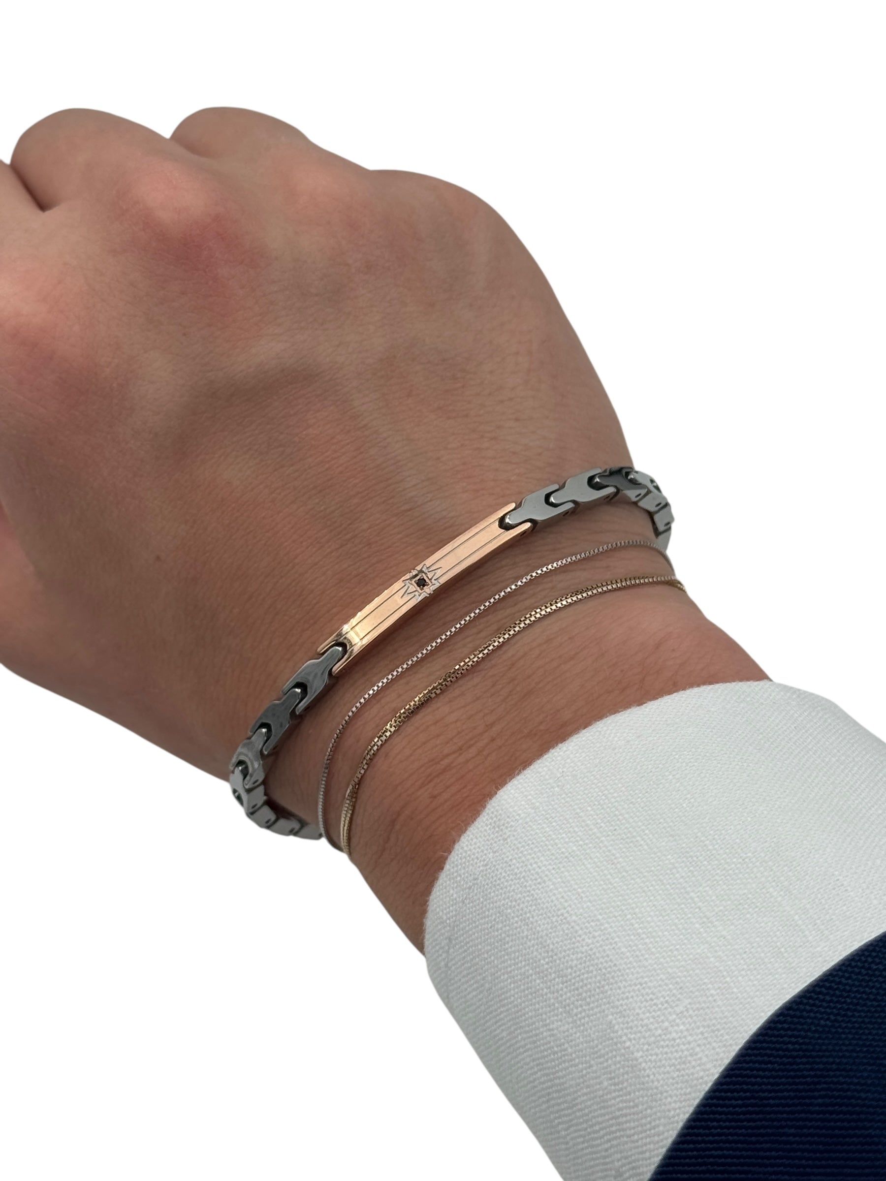 Bracciale da uomo Zancan acciaio piastrina rosé e cristallo - UHB126