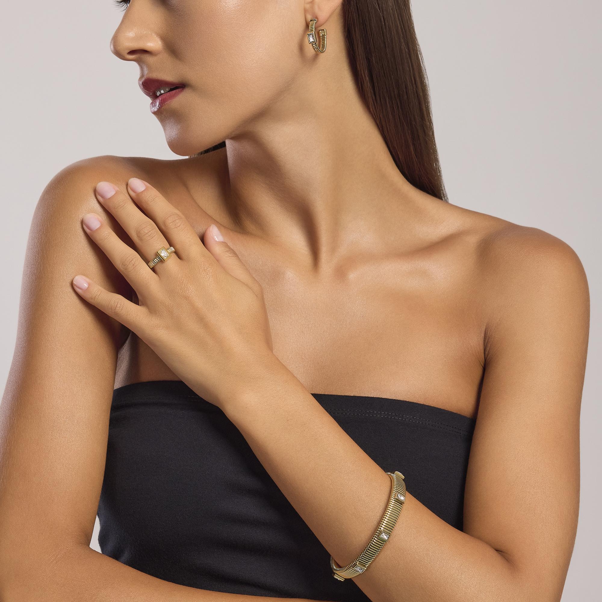 Kidult Tubogas Goldohrringe mit Zirkonia, Stil 05 – 861005