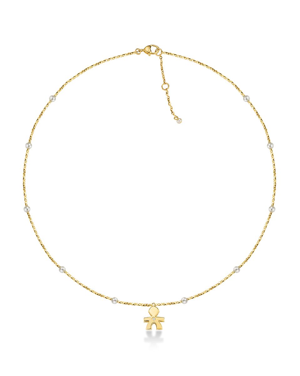 THE PEARLS - KINDERHALSKETTE AUS GELBGOLD MIT PERLEN UND DIAMANTEN - LBB830